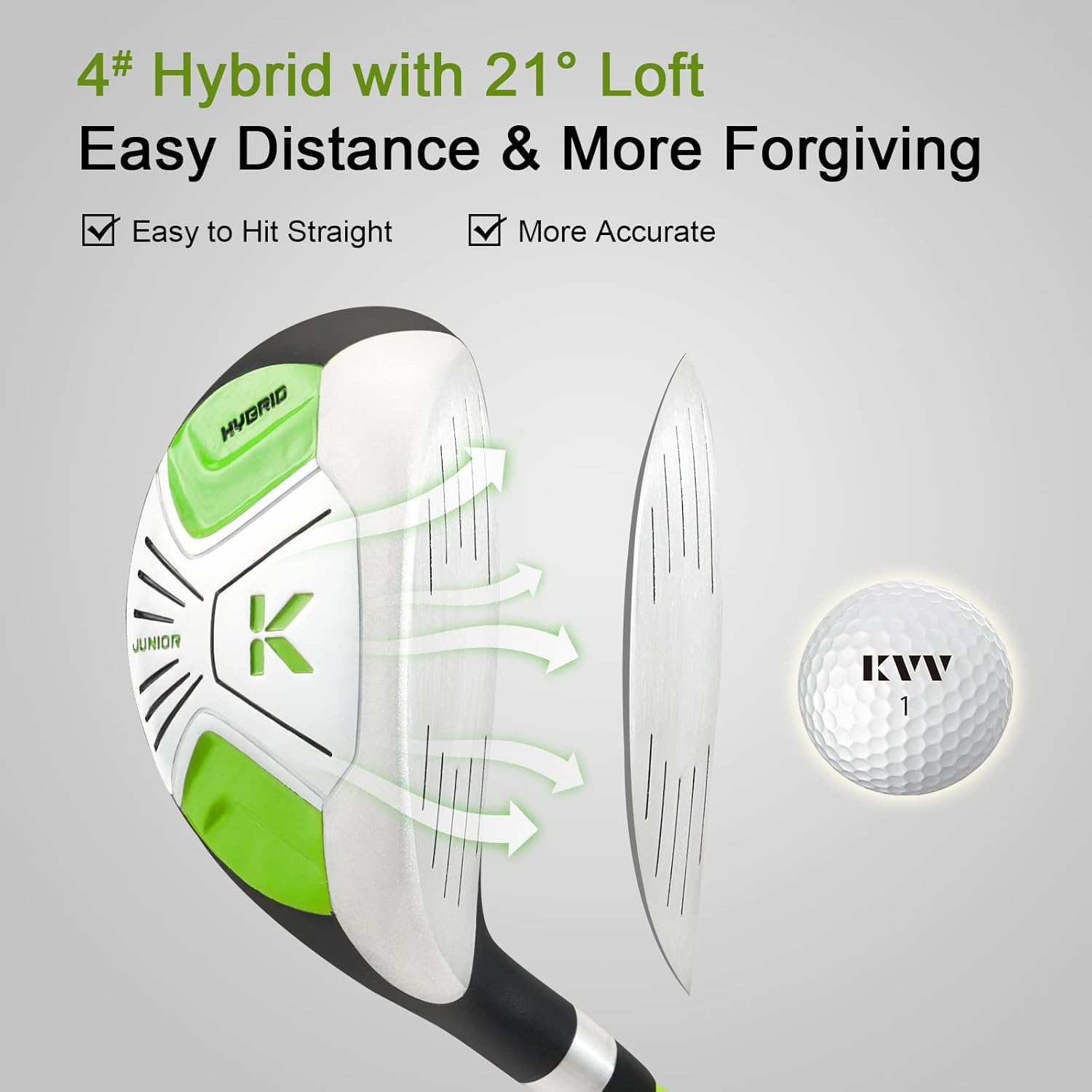 KVV Junior Komple Golf Kulübü Seti Çocuklar/Çocuklar İçin Sağ El, Büyük Boy Sürücü, Ütüler, Sopalar, Kafa Örtüsü, Taşınabilir Golf Standı Çantası Dahil