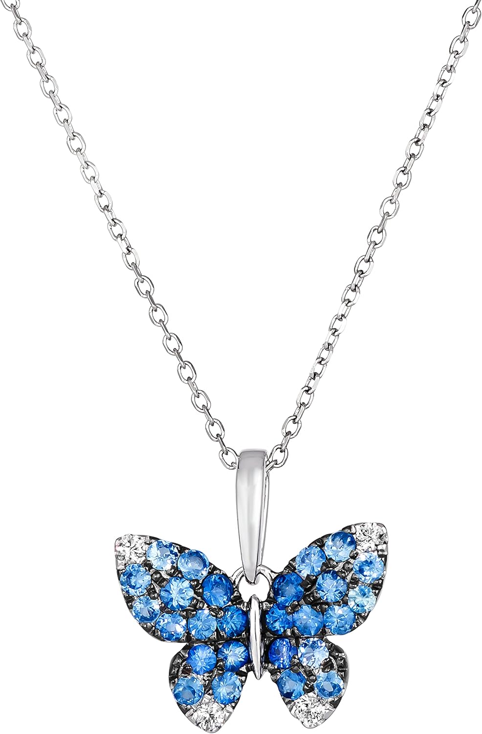 LE VIAN 2/3 Carat Blue and White Sapphire Butterfly Pendant Necklace for Women in 14k White Gold on 18 Inches Long Chain · v2