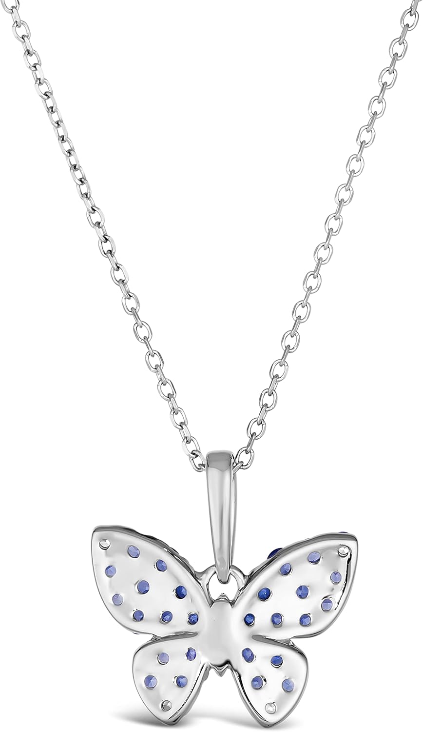 สร้อยคอจี้รูปผีเสื้อแซฟไฟร์สีน้ำเงินและสีขาว LE VIAN 2/3 กะรัตสำหรับผู้หญิงในทองคำขาว 14k พร้อมโซ่ยาว 18 นิ้ว