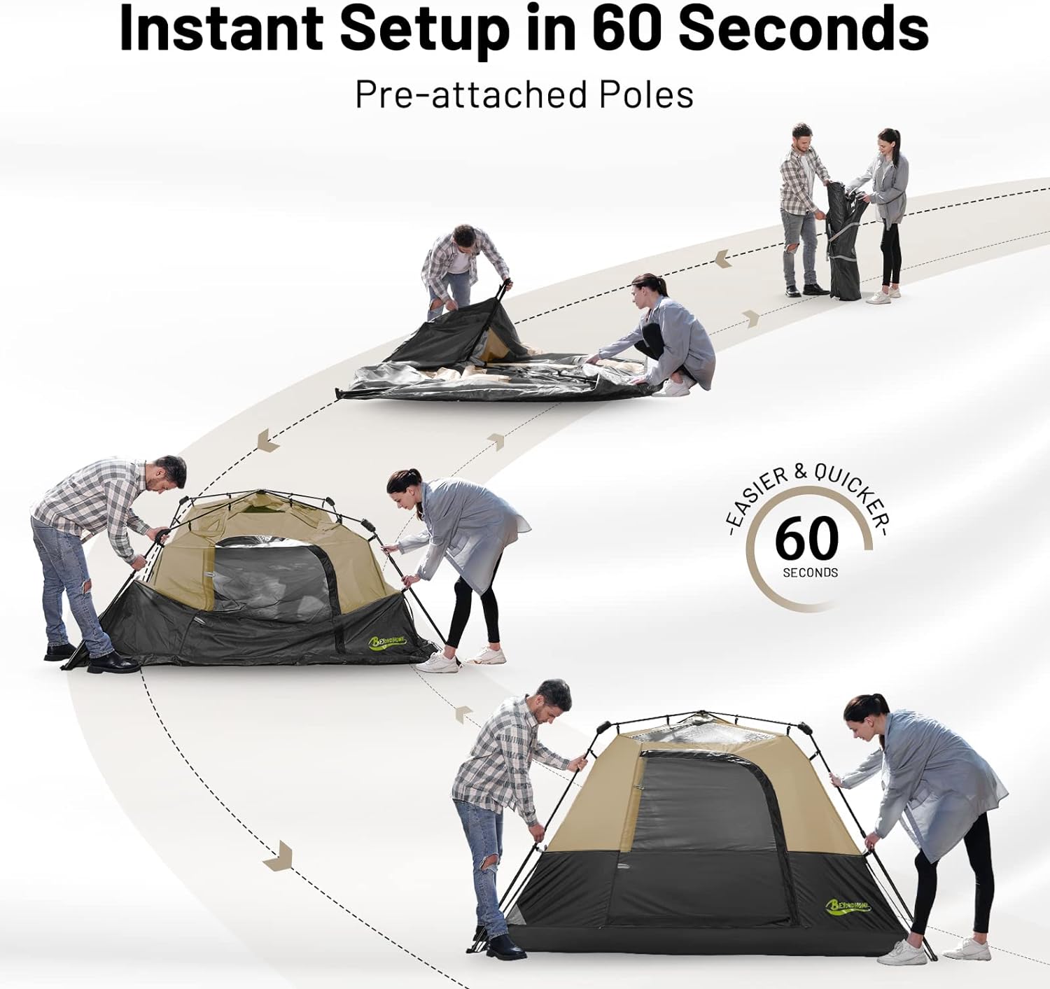 BeyondHome Instant Kabin Çadırı, Aile Kampı için Taşıma Çantalı Yağmurlu Rüzgar Geçirmez Çadırlı 60 Saniyede 4 Kişi/6 Kişilik Kamp Çadırı Kurulumu; Yürüyüş, Yükseltilmiş Havalandırma