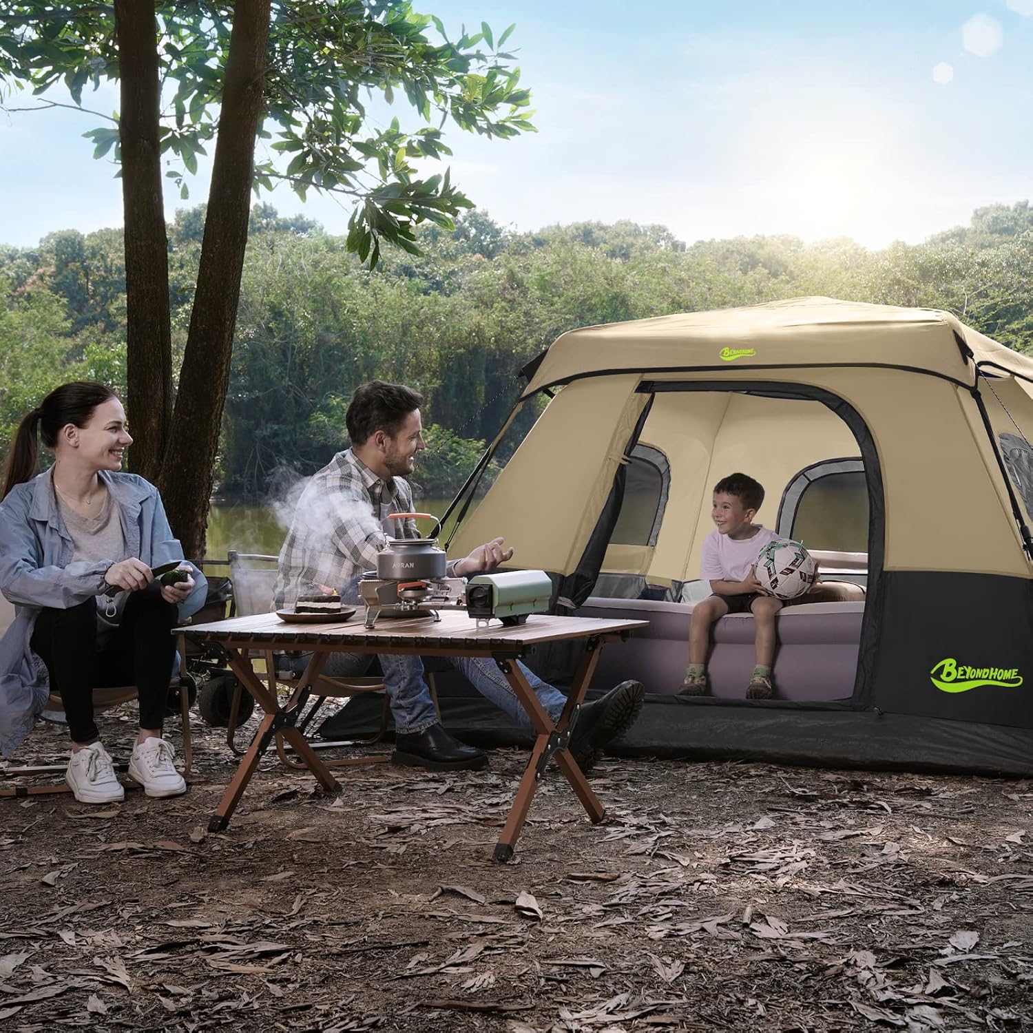 BeyondHome Instant Kabin Çadırı, Aile Kampı için Taşıma Çantalı Yağmurlu Rüzgar Geçirmez Çadırlı 60 Saniyede 4 Kişi/6 Kişilik Kamp Çadırı Kurulumu; Yürüyüş, Yükseltilmiş Havalandırma