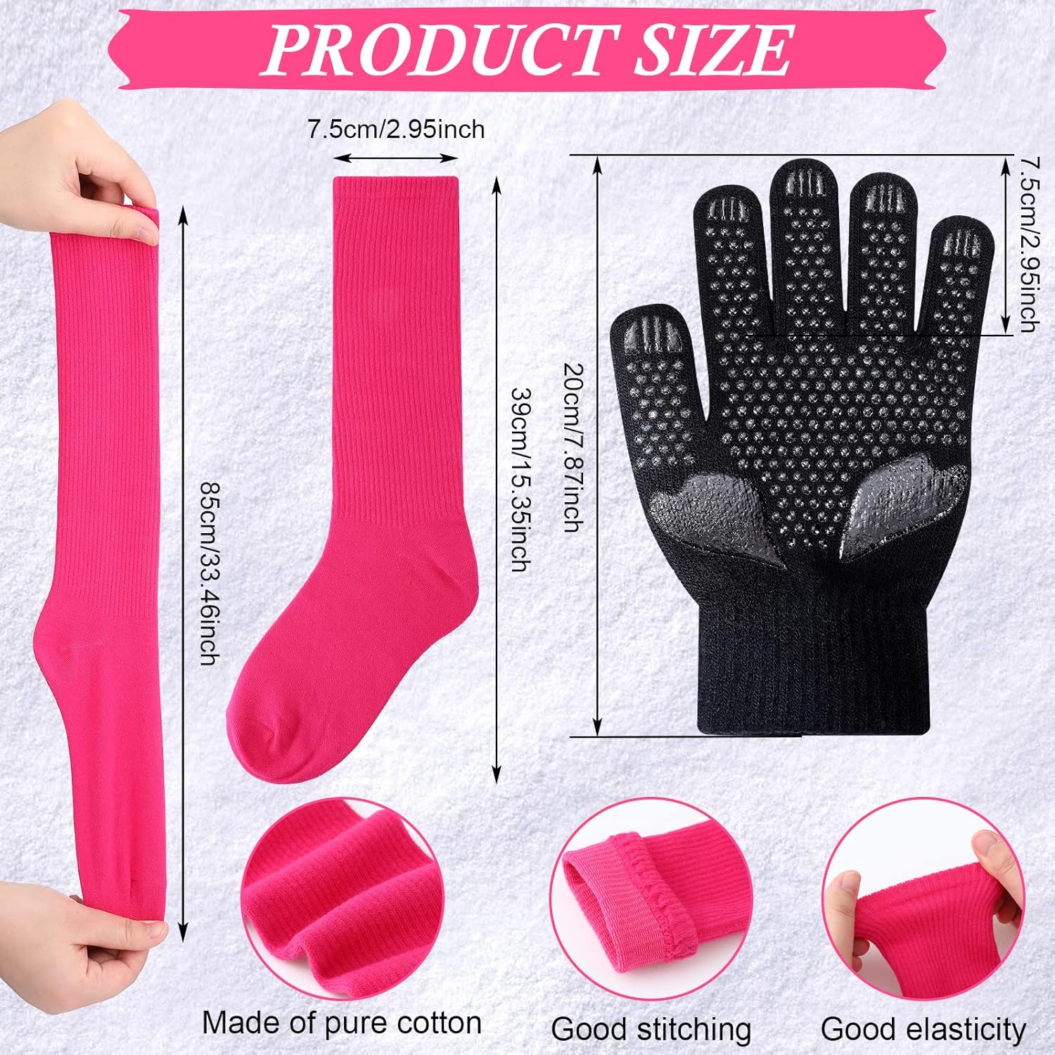 Hicarer 6 Pairs Figure Skating Gloves Socks Set Ice Skating Socks Anti Slip Gloves with Rhinestone Snowflakes Winter Gloves