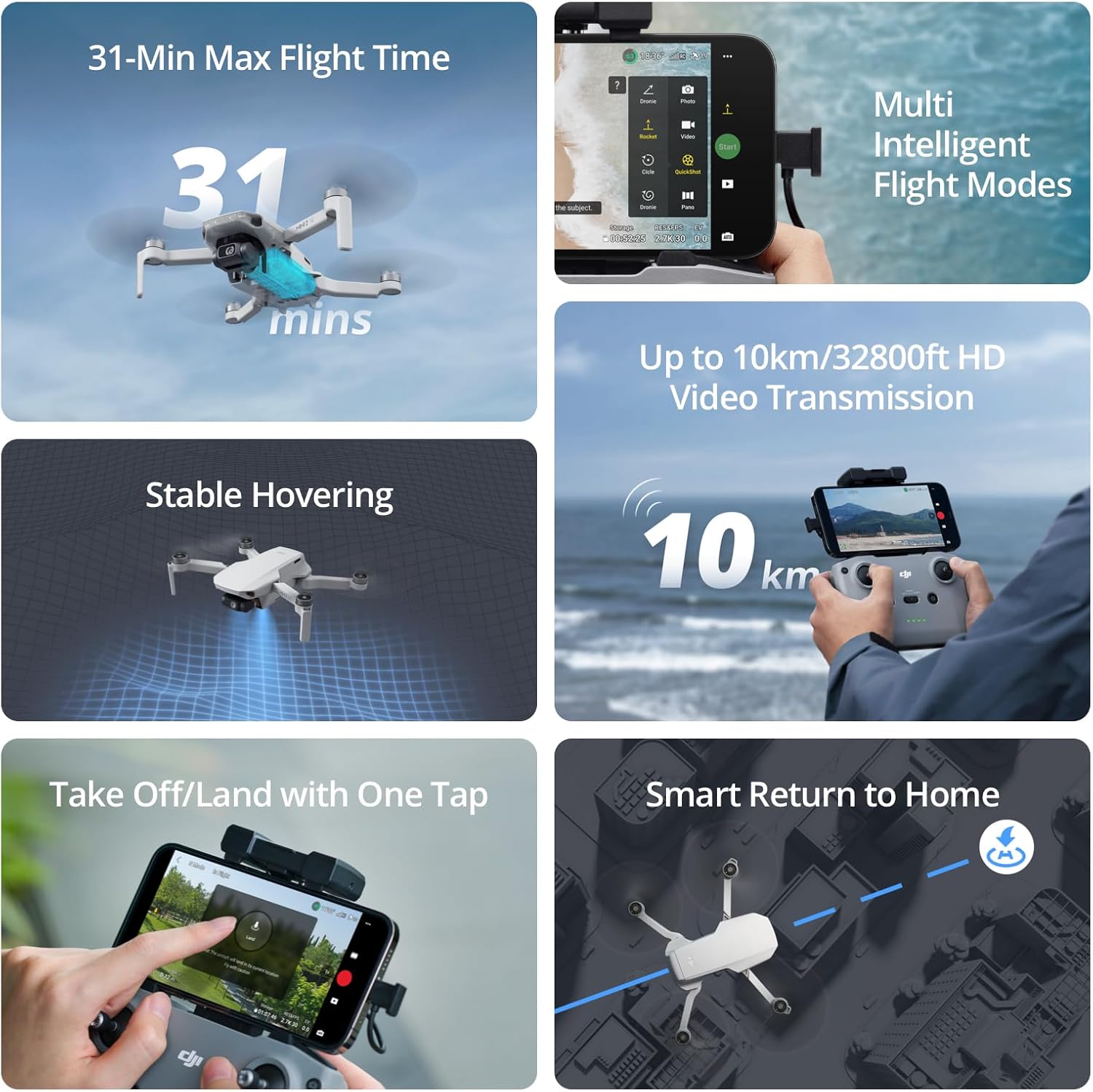 DJI Mini 2 SE, mini drone leggero con video QHD, trasmissione video massima 10 km, tempo di volo di 31 minuti, meno di 249 g, ritorno automatico a casa, drone cardanico a 3 assi con fotocamera per principianti