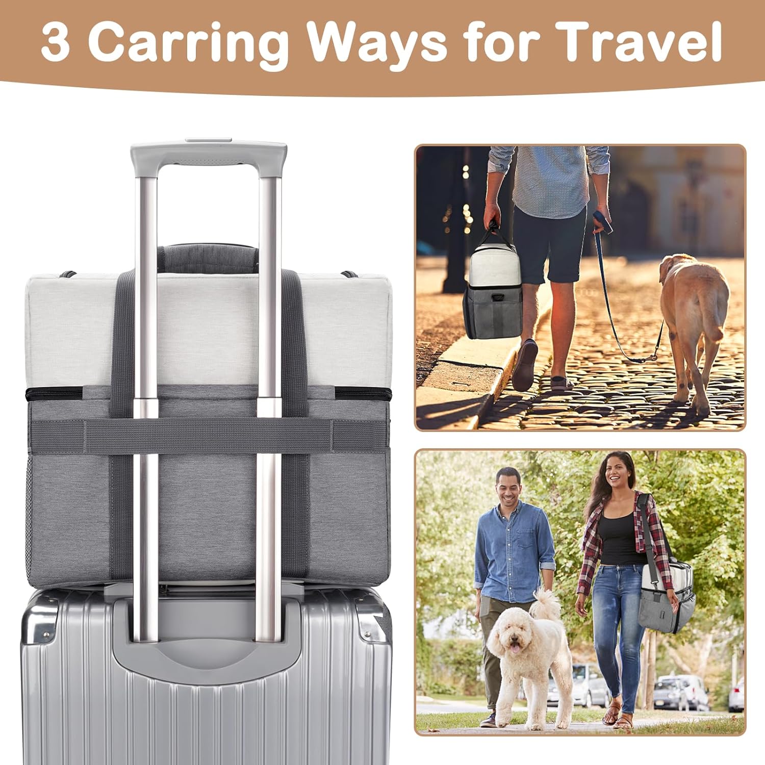 Mancro Dual Layers Dog Travel Bag, Pet Travel Bags with 2 Extra Large Food Containers, 2 Collapsible Dog Bowls, Multi-Pockets Tote Organizer for Dog Supplies, Dog Road Trip Essentials, Weekend Camping · v7