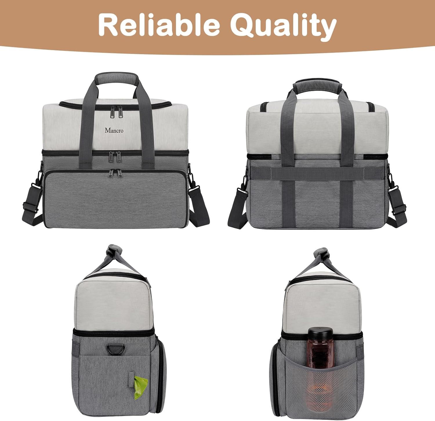 Mancro Dual Layers Dog Travel Bag, Pet Travel Bags with 2 Extra Large Food Containers, 2 Collapsible Dog Bowls, Multi-Pockets Tote Organizer for Dog Supplies, Dog Road Trip Essentials, Weekend Camping · v7