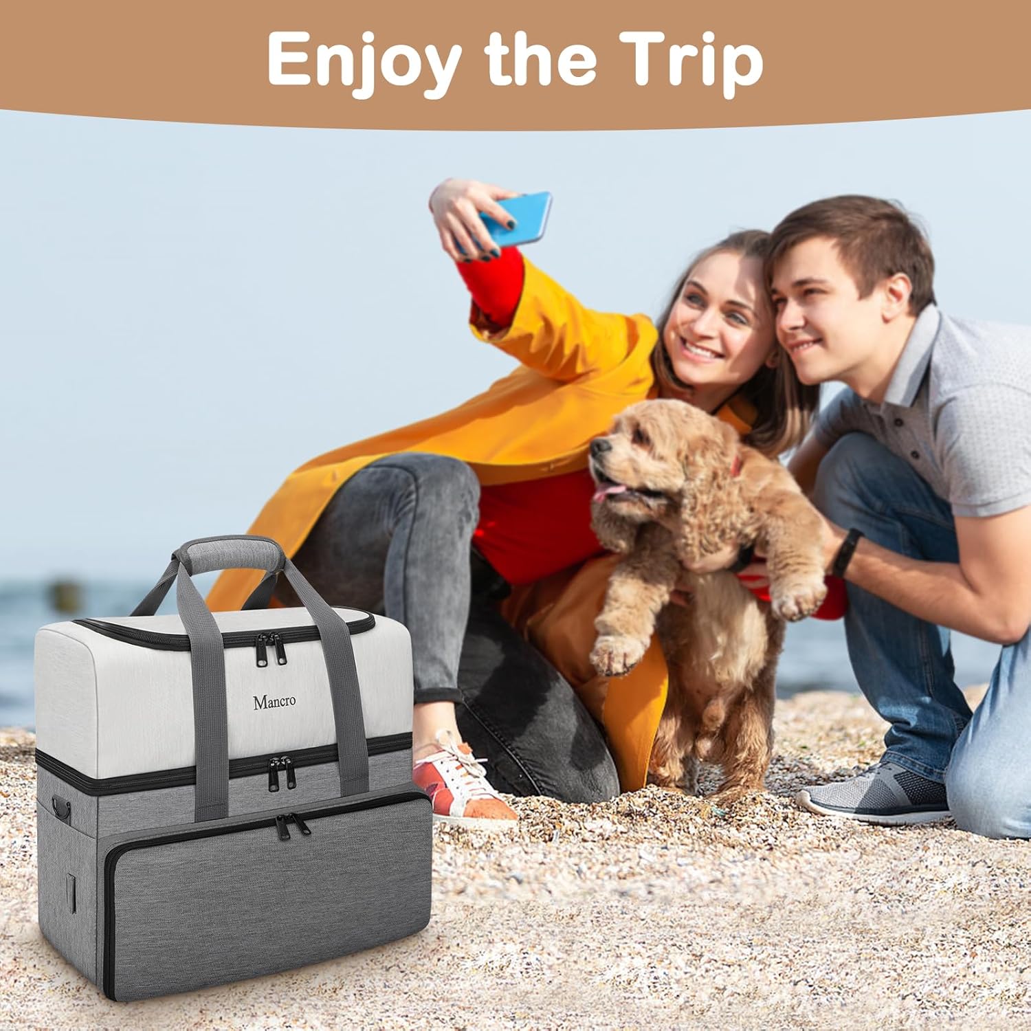 Mancro Dual Layers Dog Travel Bag, Pet Travel Bags with 2 Extra Large Food Containers, 2 Collapsible Dog Bowls, Multi-Pockets Tote Organizer for Dog Supplies, Dog Road Trip Essentials, Weekend Camping · v7