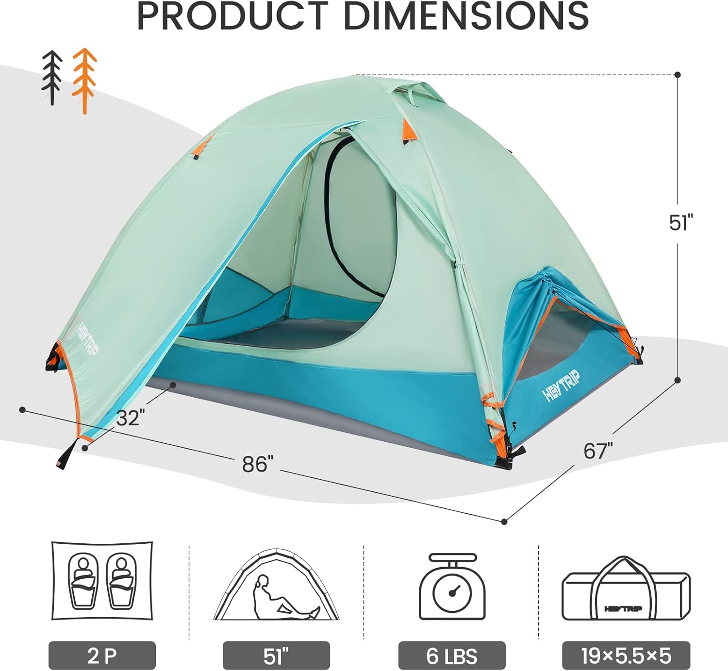 HEYTRIP Backpacking Tent 1/2/ 3/4 Person Ultralight Camping Tent with Removable Rainfly, Two Doors Waterproof Camp Tents for Hiking  Family Camping · v2