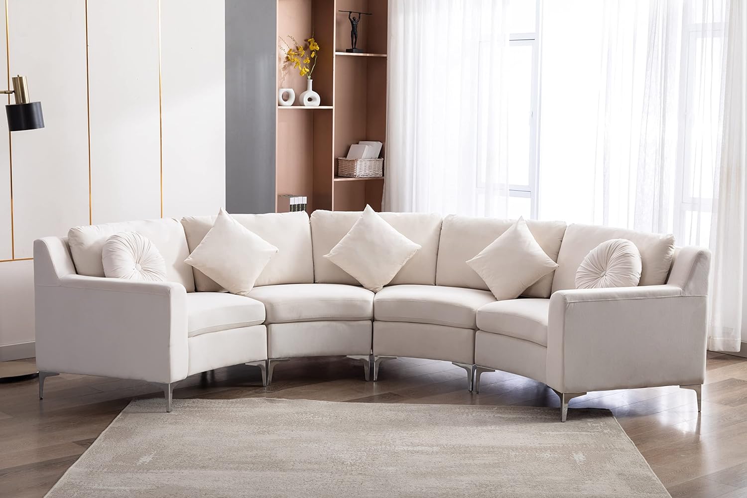 Divano modulare Legend Vansen per soggiorno in velluto a semicerchio componibile, 136, beige