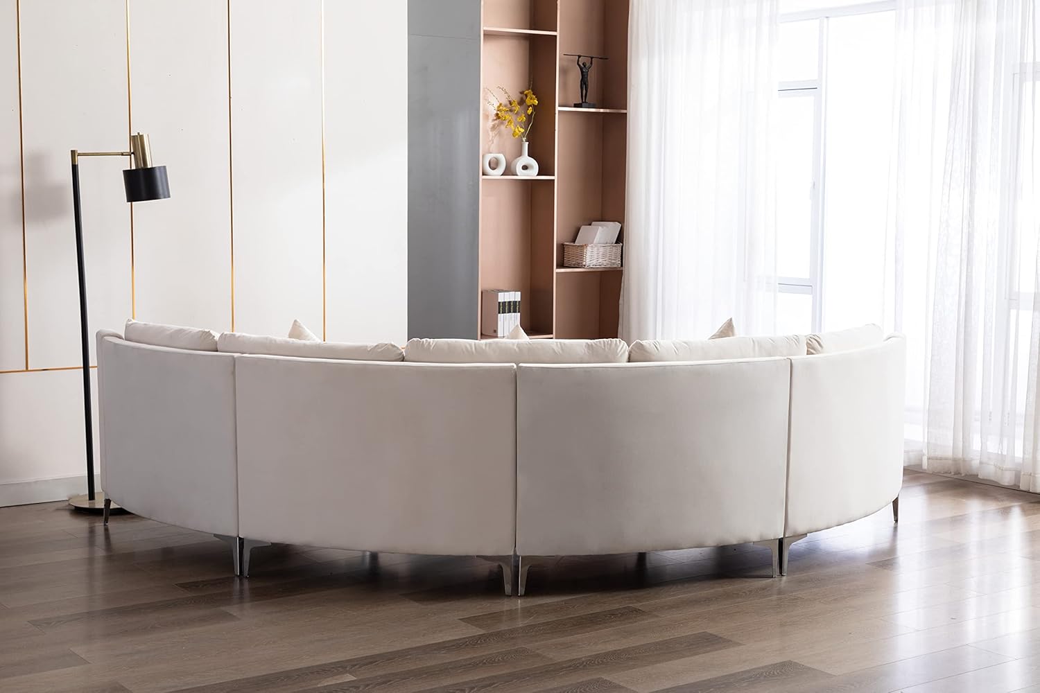 Divano modulare Legend Vansen per soggiorno in velluto a semicerchio componibile, 136, beige