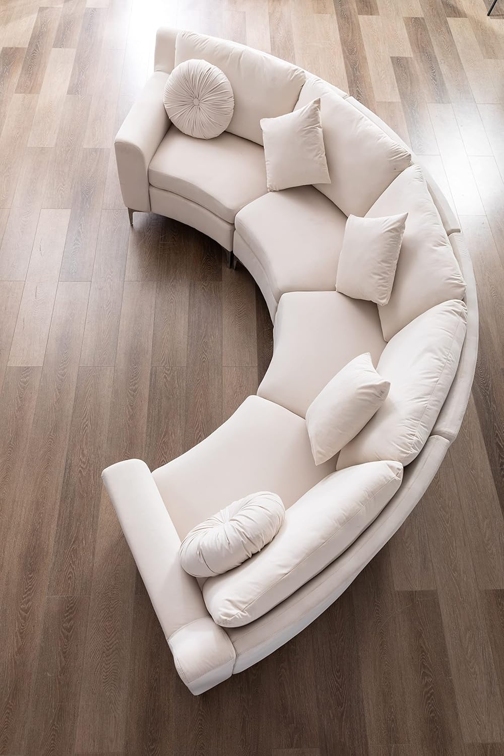 Divano modulare Legend Vansen per soggiorno in velluto a semicerchio componibile, 136, beige