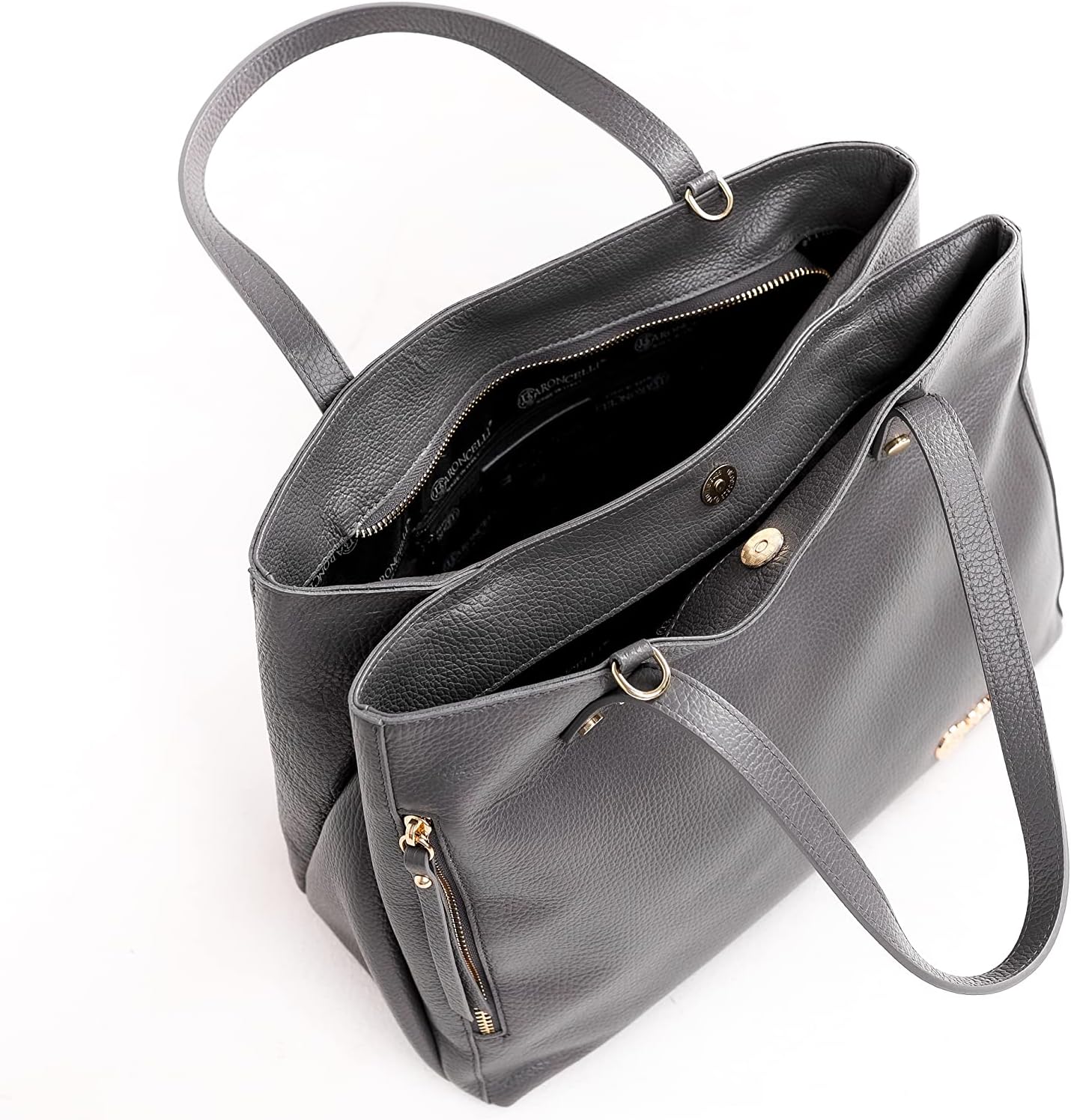 Tas Tote Kulit Besar Baroncelli Kulit Asli Italia Berkerikil Dirancang dan Dibuat di Italia