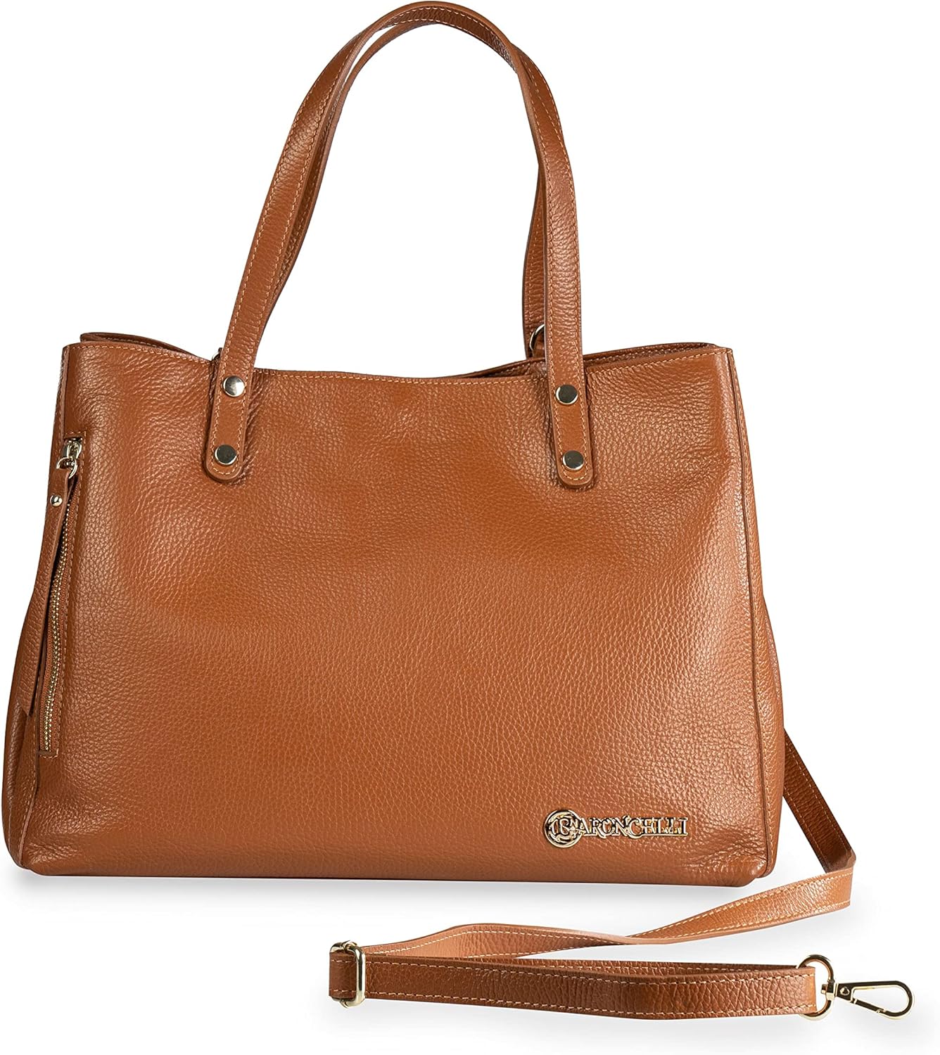 Baroncelli Large Leather Tote Bag Genuine Italian Pebbled Leather Designed and Made in Italy · v6