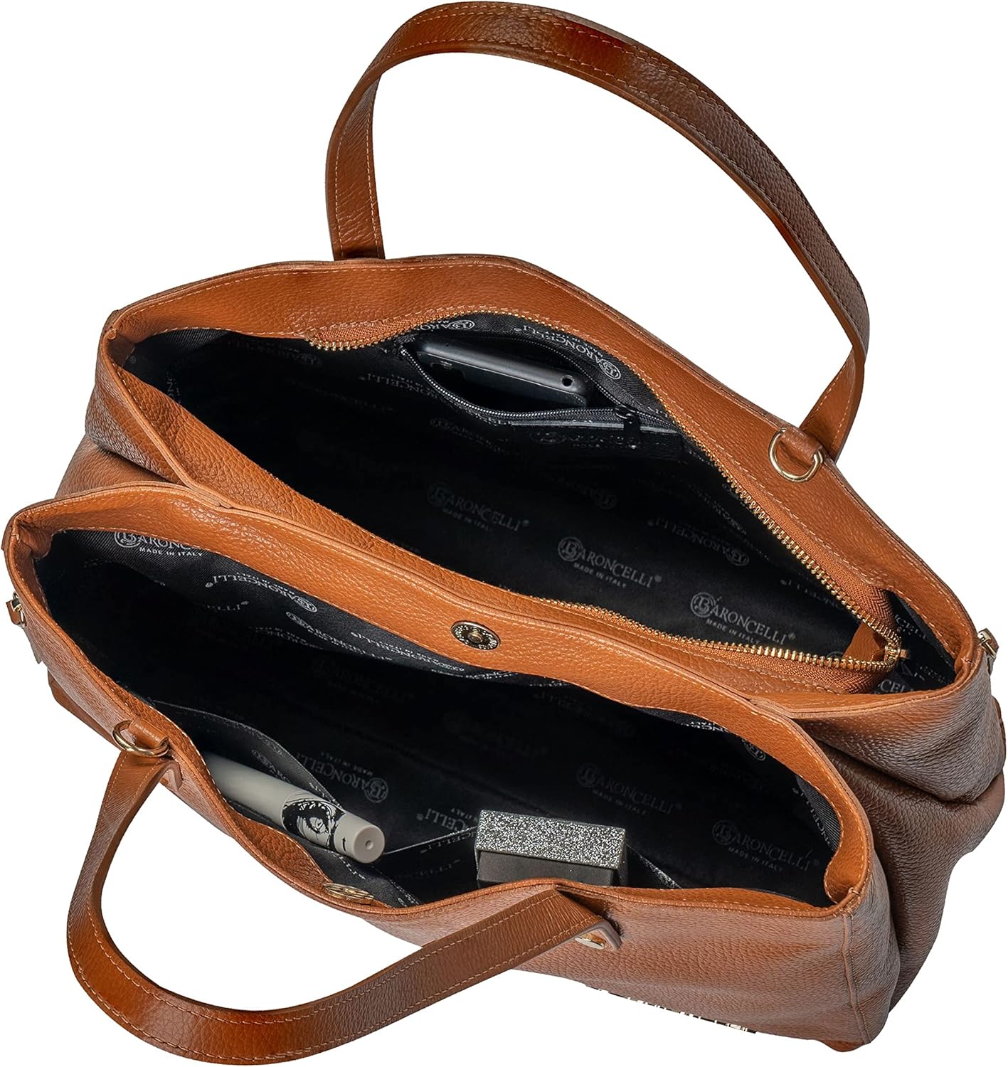 Baroncelli Large Leather Tote Bag Genuine Italian Pebbled Leather Designed and Made in Italy · v6
