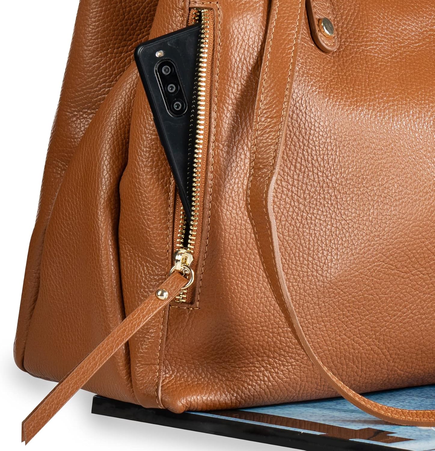 Baroncelli Large Leather Tote Bag Genuine Italian Pebbled Leather Designed and Made in Italy · v6