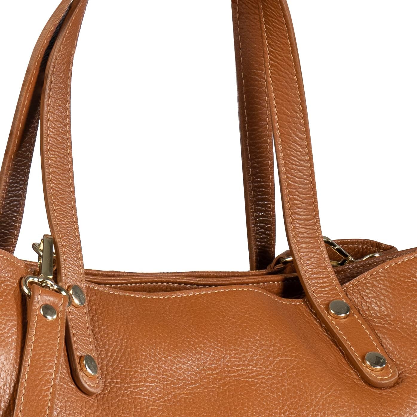 Baroncelli Large Leather Tote Bag Genuine Italian Pebbled Leather Designed and Made in Italy · v6