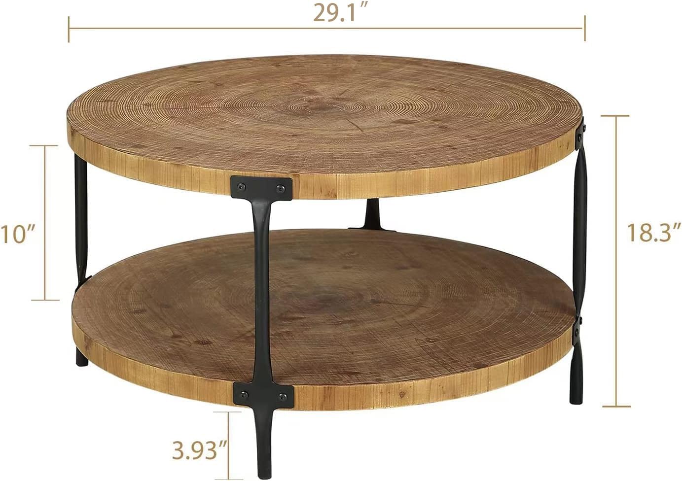 Mesita redonda de madera bohemio, 29,1 m de mesa de centro circular natural de madera tipo granja de 2 niveles, muebles de sala de estar, color madera natural, 29,1 pulgadas de profundidad x 18,3 pulgadas de alto