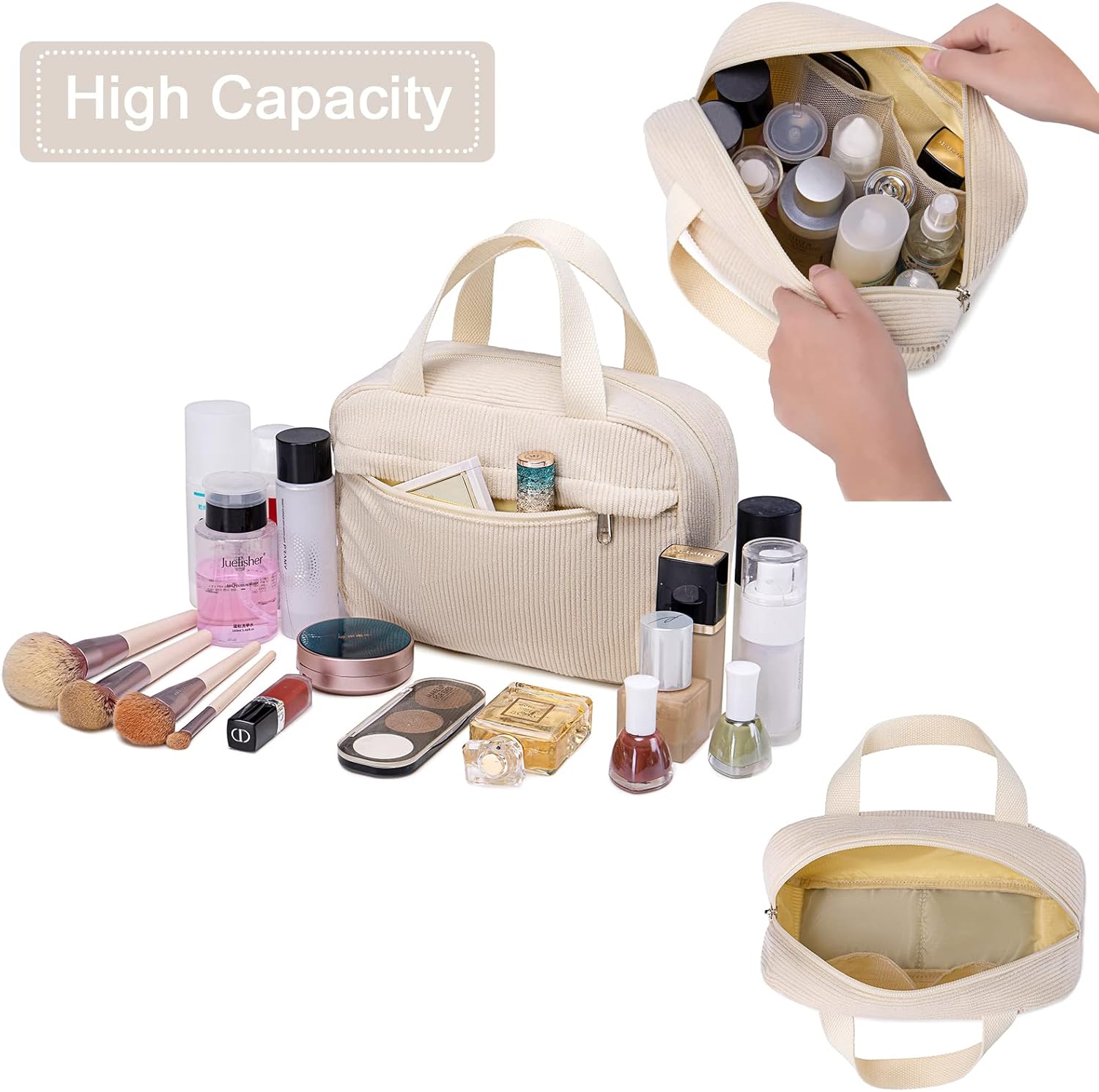 Makeup Bag for Women Girls Cute Corduroy Travel Cosmetic Tote Large Make Up Organizer Toiletry Bags Zipper Pouch Purse