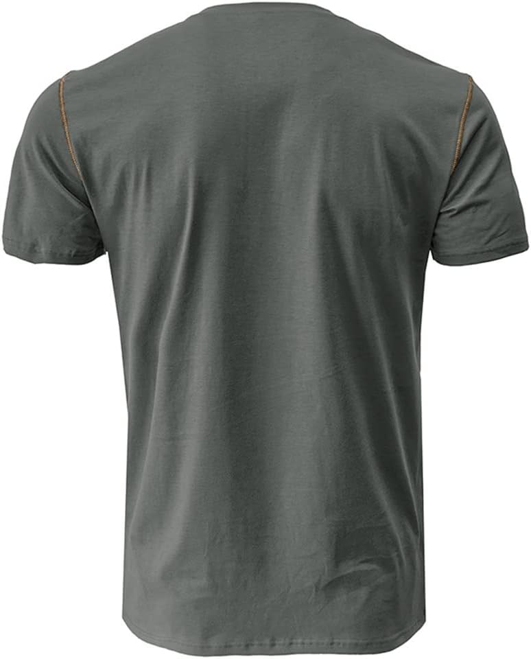 Aulemen Erkek Henley Gömlek Kısa Kollu Günlük Hafif Dar Kesim Temel Düğmeli Cepli Tişört
