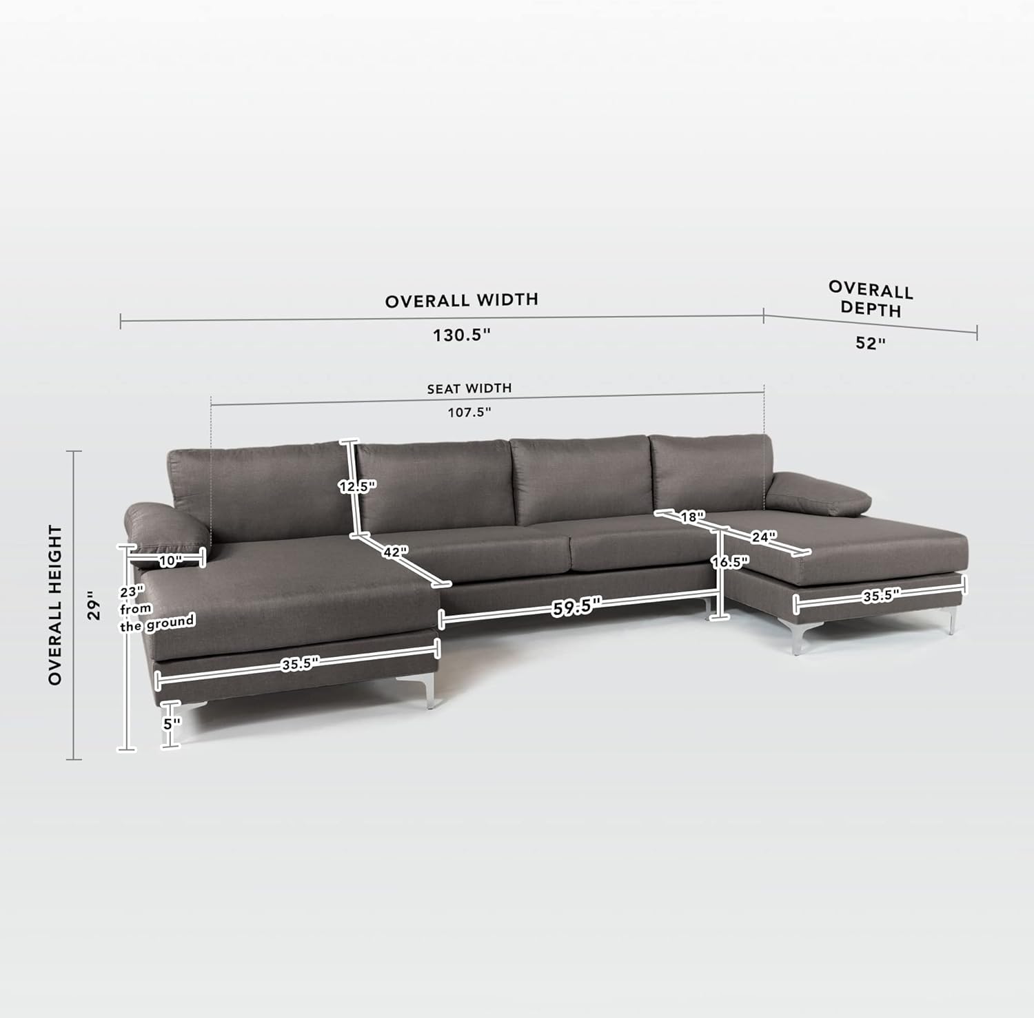 Casa Andrea Milano Modern Large Linen Fabric U-Shape Sectional Sofa, Double Extra Wide Chaise Lounge Couch · v2