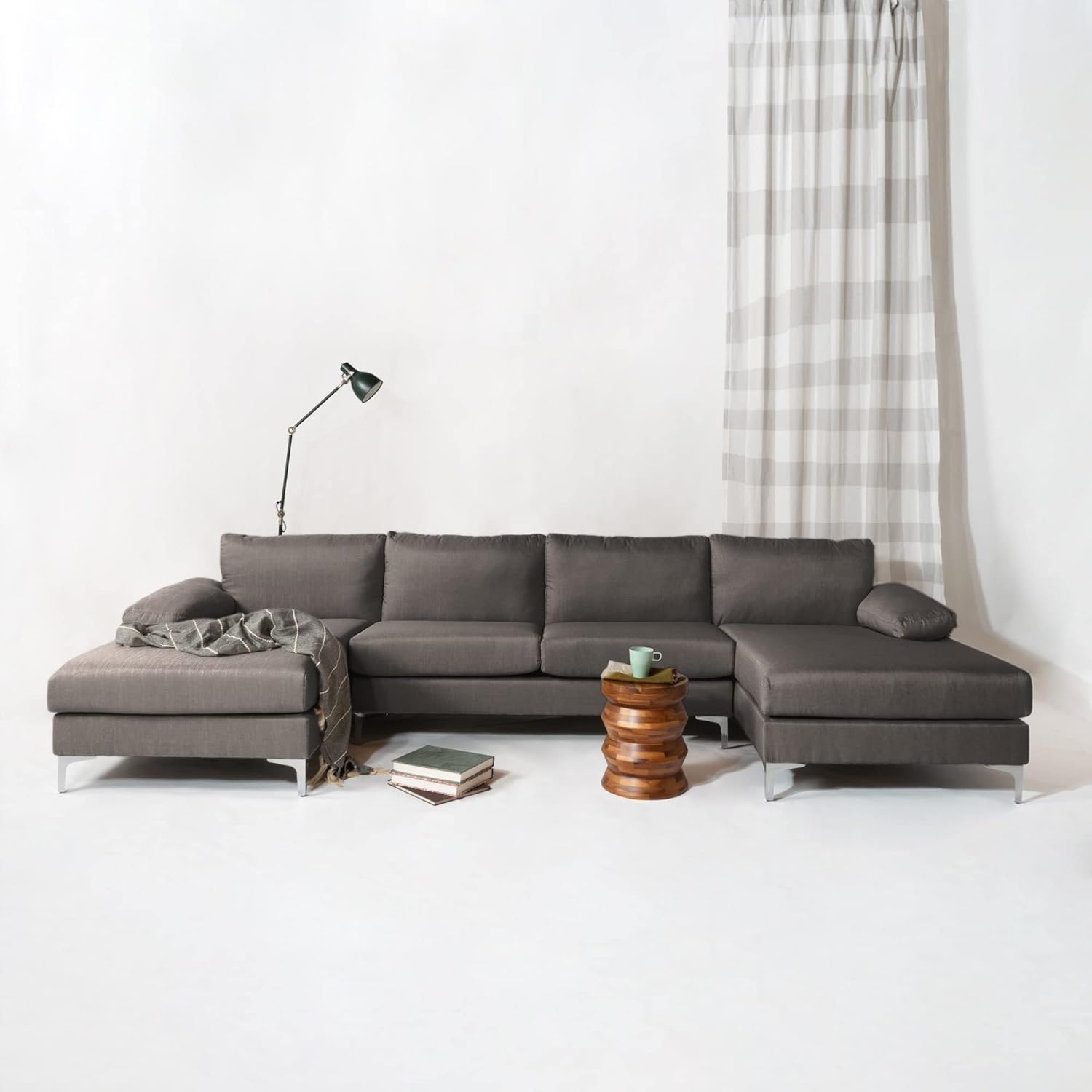 Casa Andrea Milano Modern Large Linen Fabric U-Shape Sectional Sofa, Double Extra Wide Chaise Lounge Couch · v2
