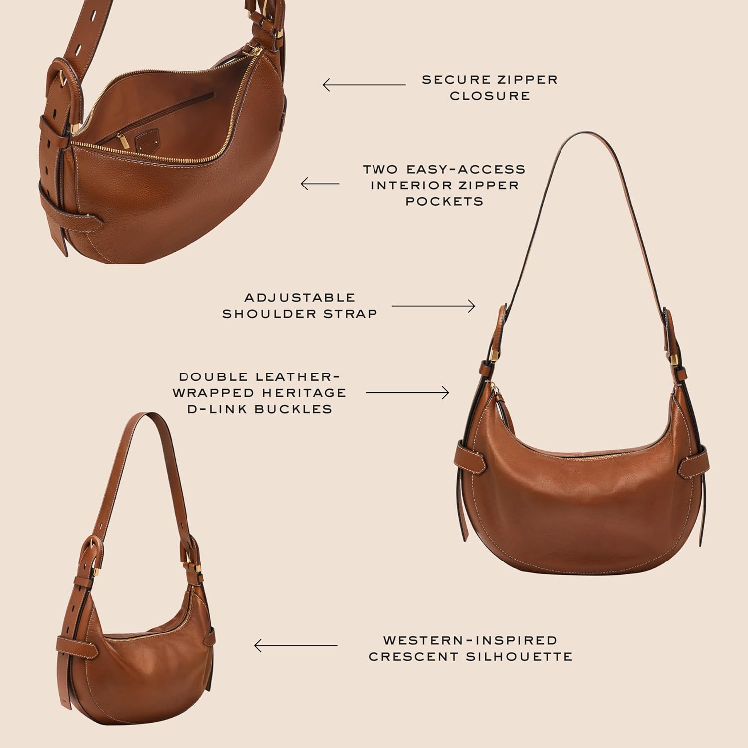 Fossil Womens Harwell Leather Hobo Purse Handbag for Women · v2