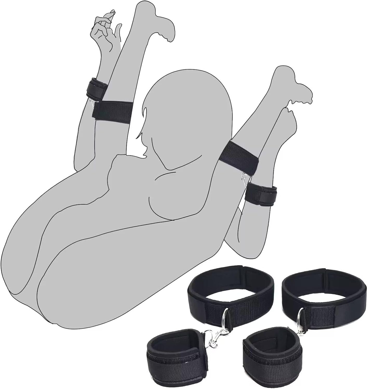 Bộ đồ trói tay đùi trói buộc tình dục BDSM, Đồ chơi tình dục cho phụ nữ có dây đeo chân có thể điều chỉnh, còng tay cho cặp đôi mới bắt đầu chơi trò chơi SM