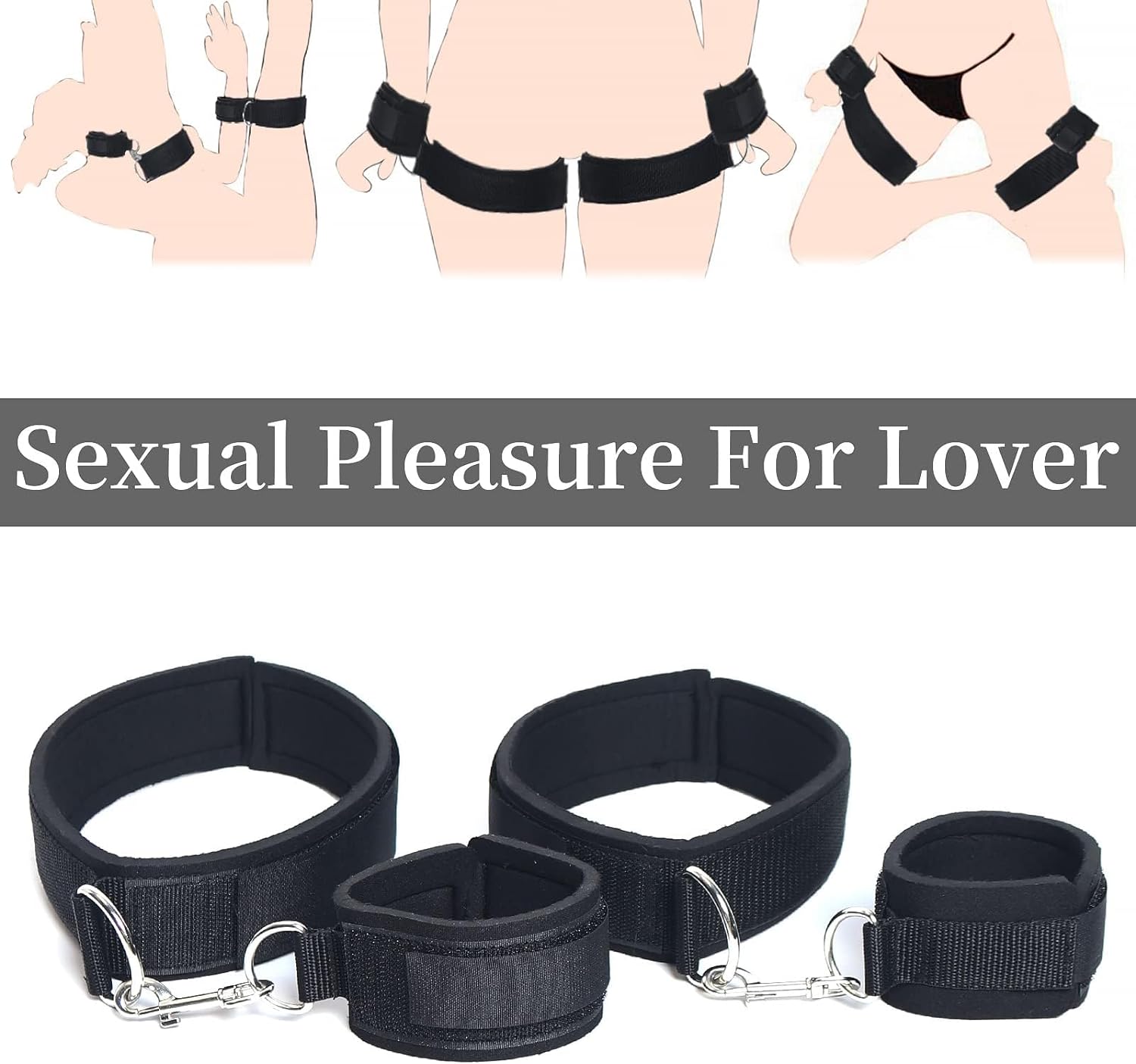 섹스 본디지 손목 허벅지 커프 BDSM 구속 세트, 조절 가능한 다리 스트랩이 있는 여성용 섹스 토이 커플 초보자용 수갑 SM 게임 플레이