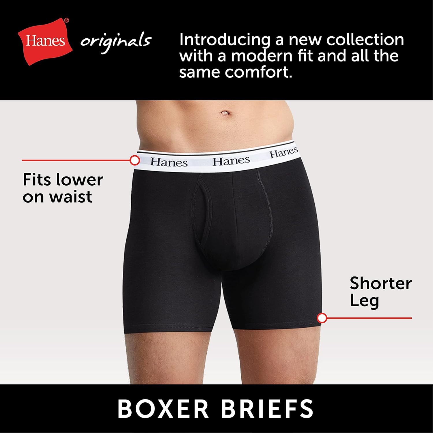 Hanes Originals Boxershorts für Herren, Boxershorts, feuchtigkeitsableitende Unterwäsche aus elastischer Baumwolle, moderne Passform, niedriger Bund, Multipacks