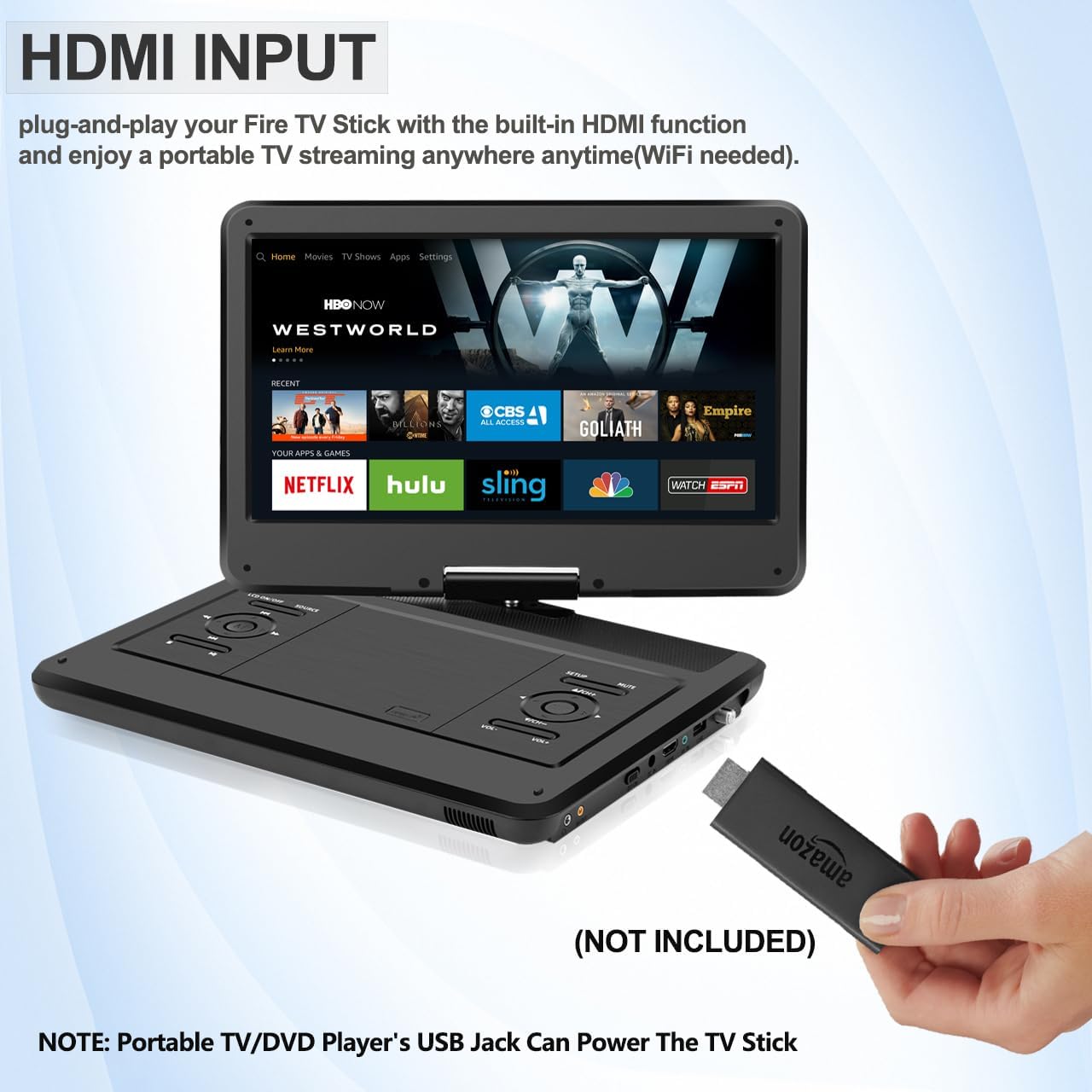 14.0" Büyük HD Döner LED Ekranlı ve Dijital TV ATSC Tuner/HDMI/USB/AV/Ses, Dahili Pil, Çift Yüksek Ses Stereo Hoparlörlü 16.5 Taşınabilir TV/DVD Oynatıcı Kombinasyonu