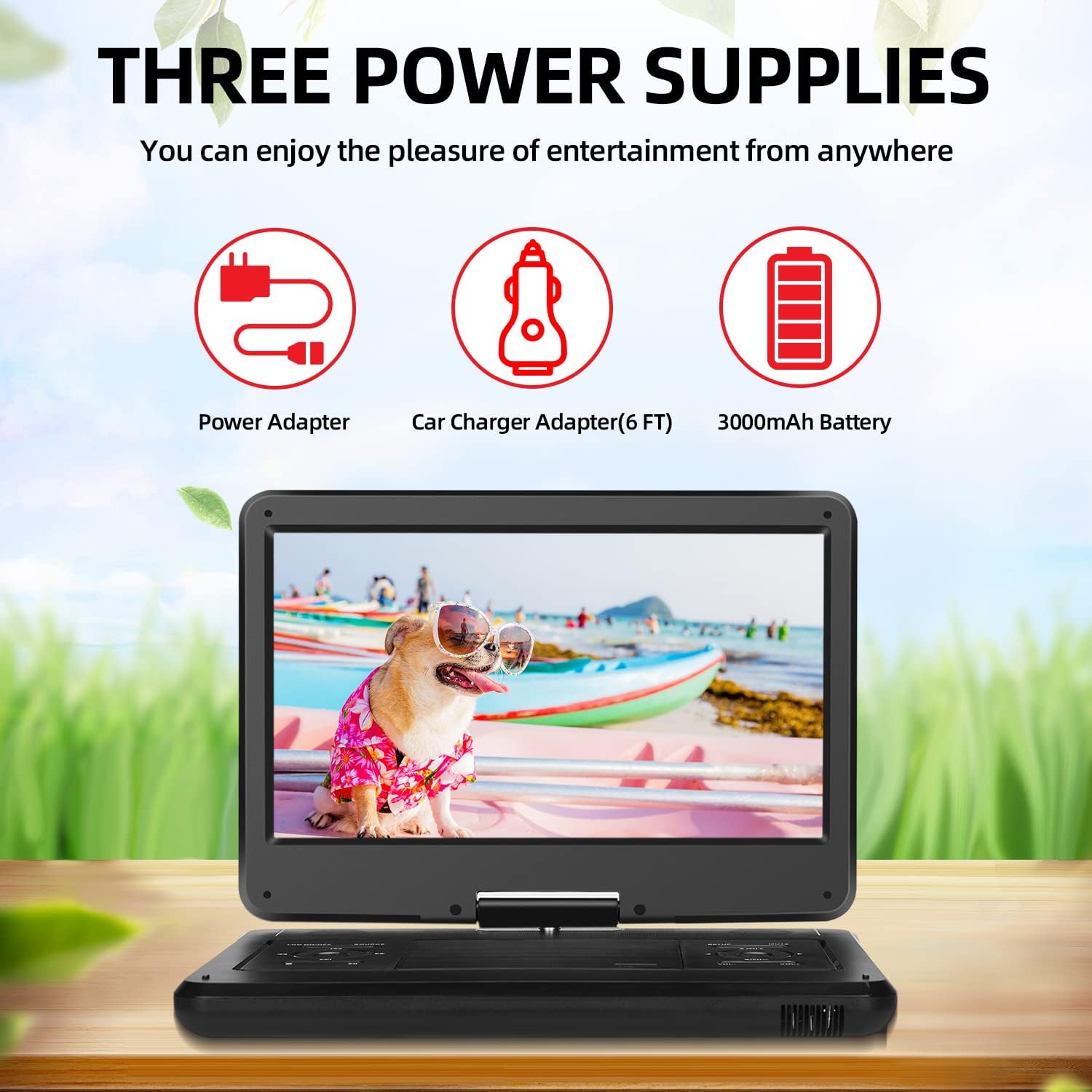 14.0" Büyük HD Döner LED Ekranlı ve Dijital TV ATSC Tuner/HDMI/USB/AV/Ses, Dahili Pil, Çift Yüksek Ses Stereo Hoparlörlü 16.5 Taşınabilir TV/DVD Oynatıcı Kombinasyonu