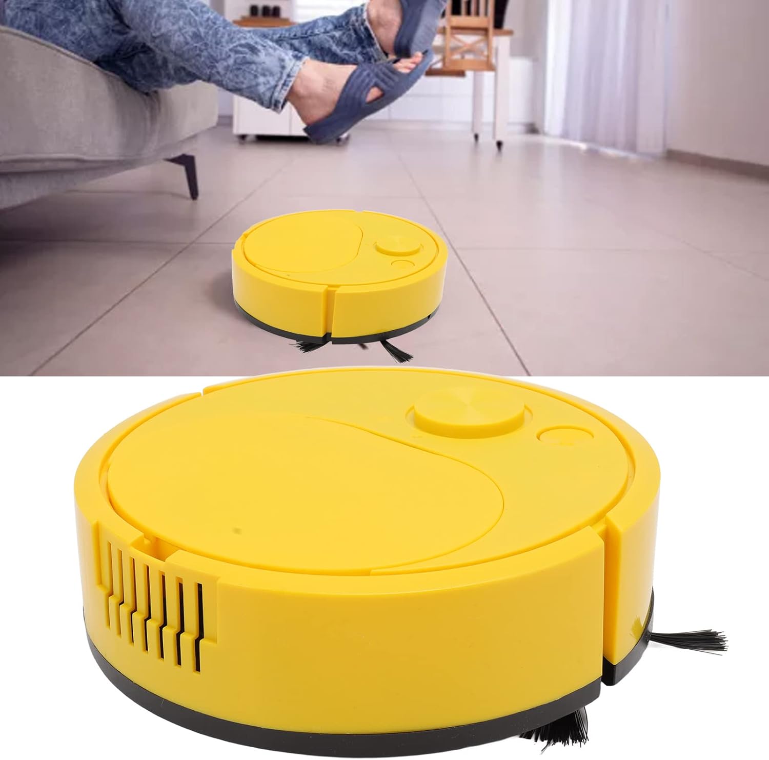 Pwshymi Robot Vacuum Cleaner Multifunctional USB Charging Mini Smart Sweeping Robot for Wooden Flooring Tile Carpet(Yellow) Roboticvacuumcleaner Tangle Free Low Noise Automatic · v6