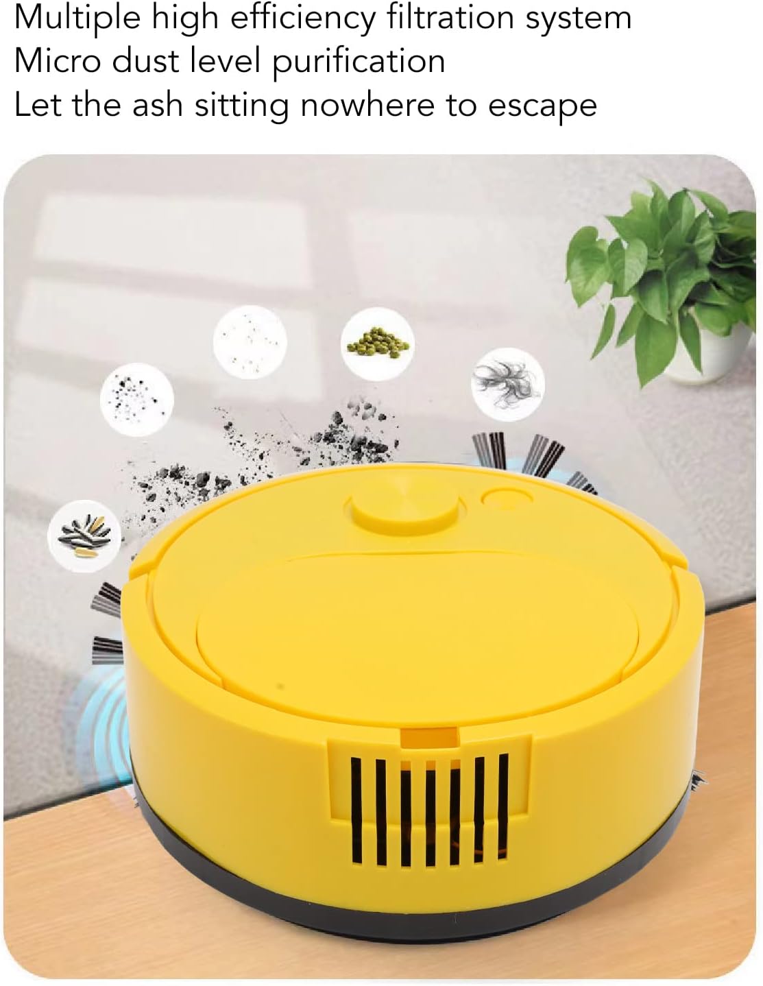 Pwshymi Robot Vacuum Cleaner Multifunctional USB Charging Mini Smart Sweeping Robot for Wooden Flooring Tile Carpet(Yellow) Roboticvacuumcleaner Tangle Free Low Noise Automatic · v6