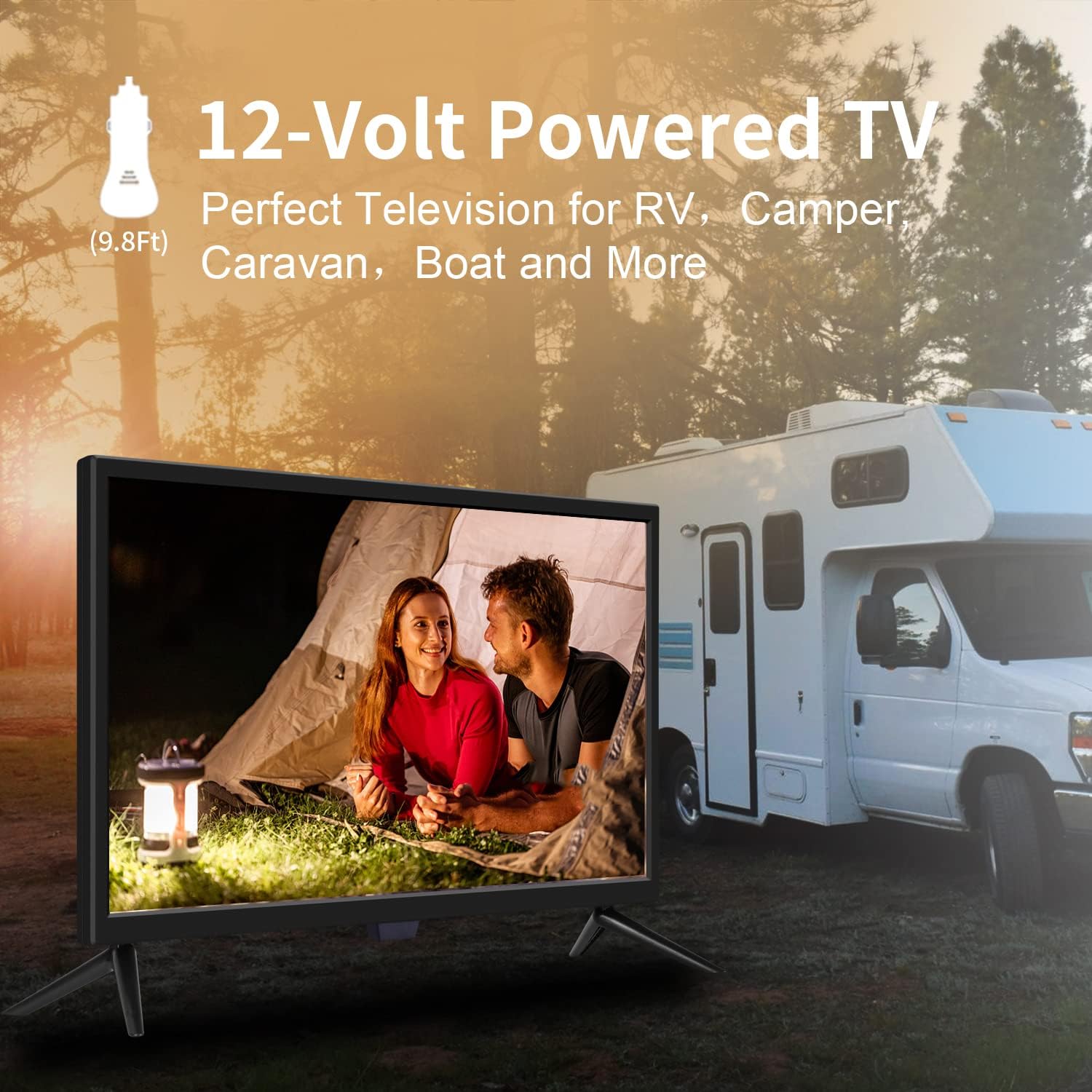 22 インチテレビ、FHD LED フラットスクリーンテレビ 1080p IPS ディスプレイ、デジタルデュアルチューナー ATSC/HDMI/VGA/AV/USB、キッチン/RV/キャラバンやボートに適した 12 ボルト RV テレビ (2022 モデル)