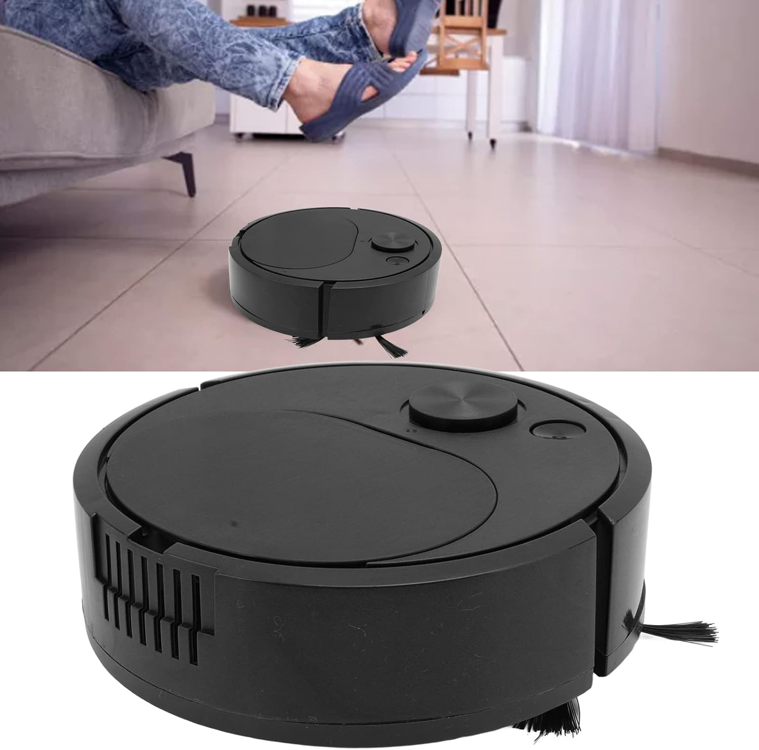 روبوت كنس ذكي، روبوت مكنسة كهربائية ABS متعدد الوظائف شحن USB تجنب تلقائي للرخام (أسود)