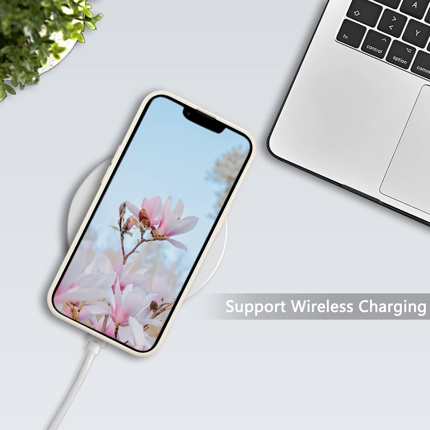Coque florale RALEAVO pour iPhone 13, motif de branches de fleurs, jolie coque pour filles et femmes, fine et souple, en silicone souple, antichoc et antidérapante pour iPhone 13 (6.1), beige