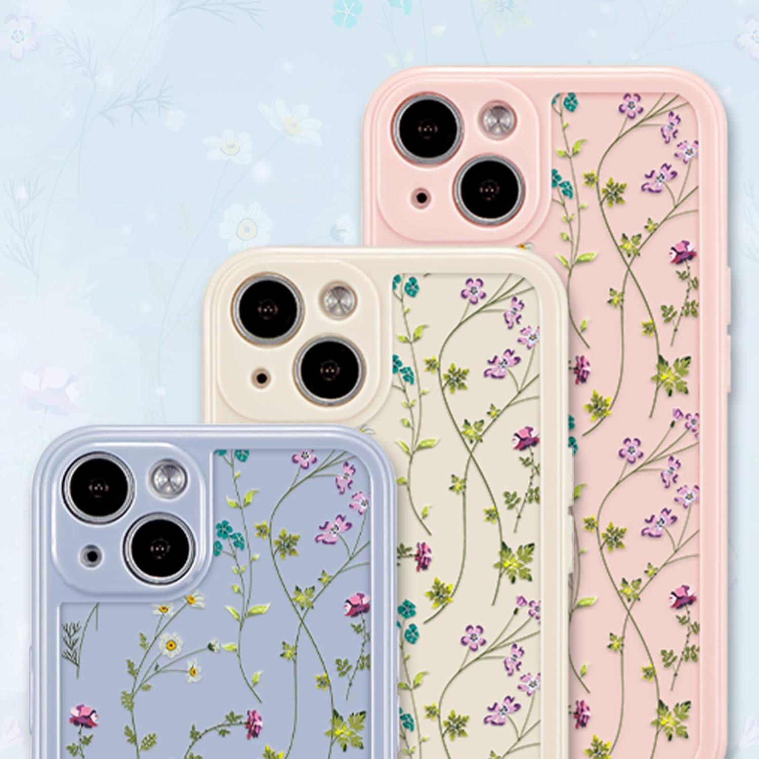 Coque florale RALEAVO pour iPhone 13, motif de branches de fleurs, jolie coque pour filles et femmes, fine et souple, en silicone souple, antichoc et antidérapante pour iPhone 13 (6.1), beige