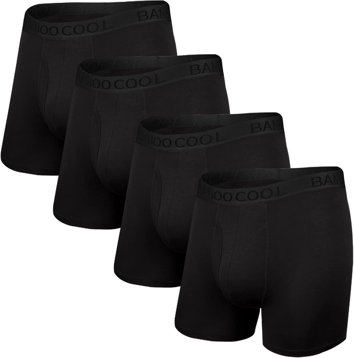 BAMBOO COOL Mens Underwear Boxer Briefs Fly with Built-in 3D Pouch Comfortable Cool Underwear for Men 4 Pack
