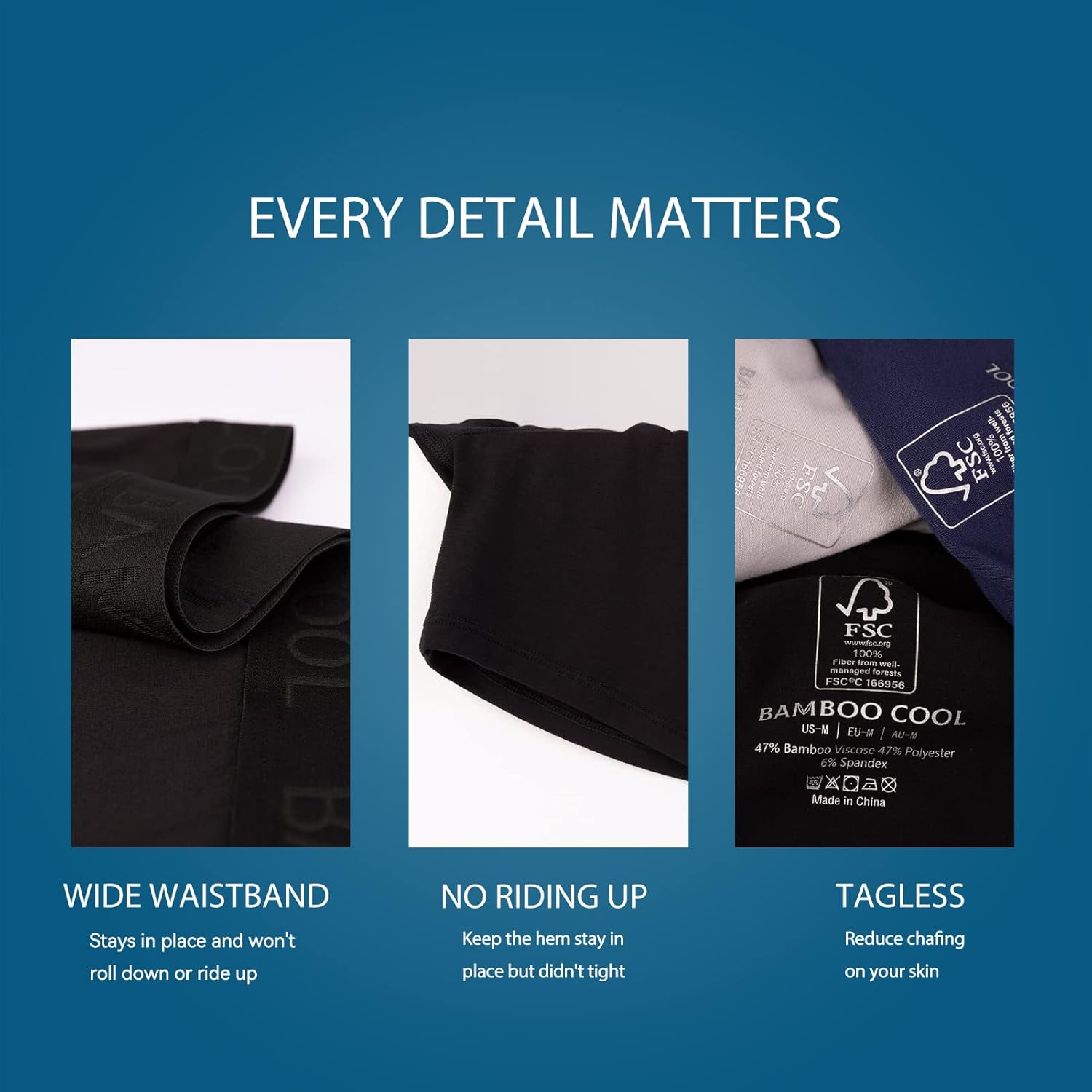BAMBOO COOL boxershorts voor heren, Fly met ingebouwd 3D-zakje, comfortabel cool ondergoed voor heren, set van 4