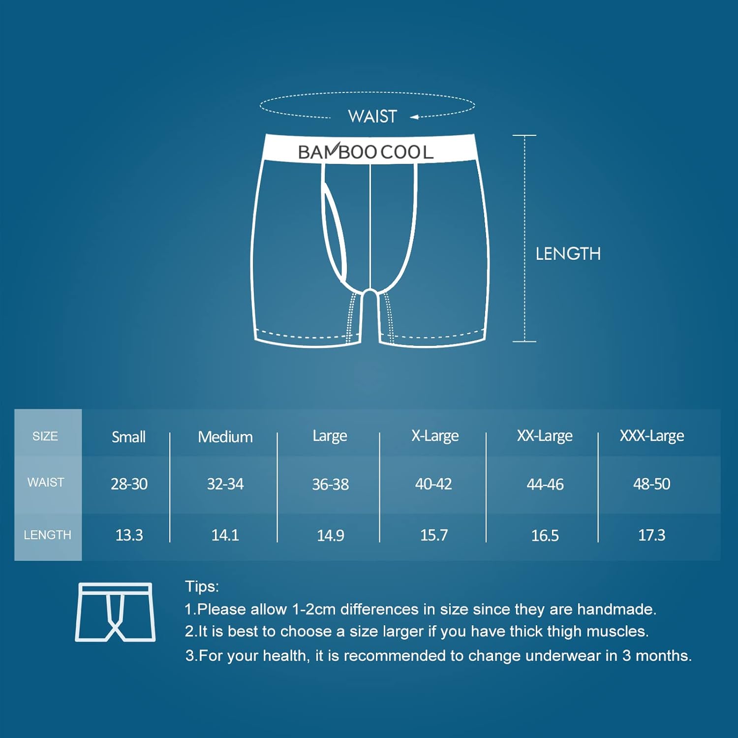 BAMBOO COOL boxershorts voor heren, Fly met ingebouwd 3D-zakje, comfortabel cool ondergoed voor heren, set van 4