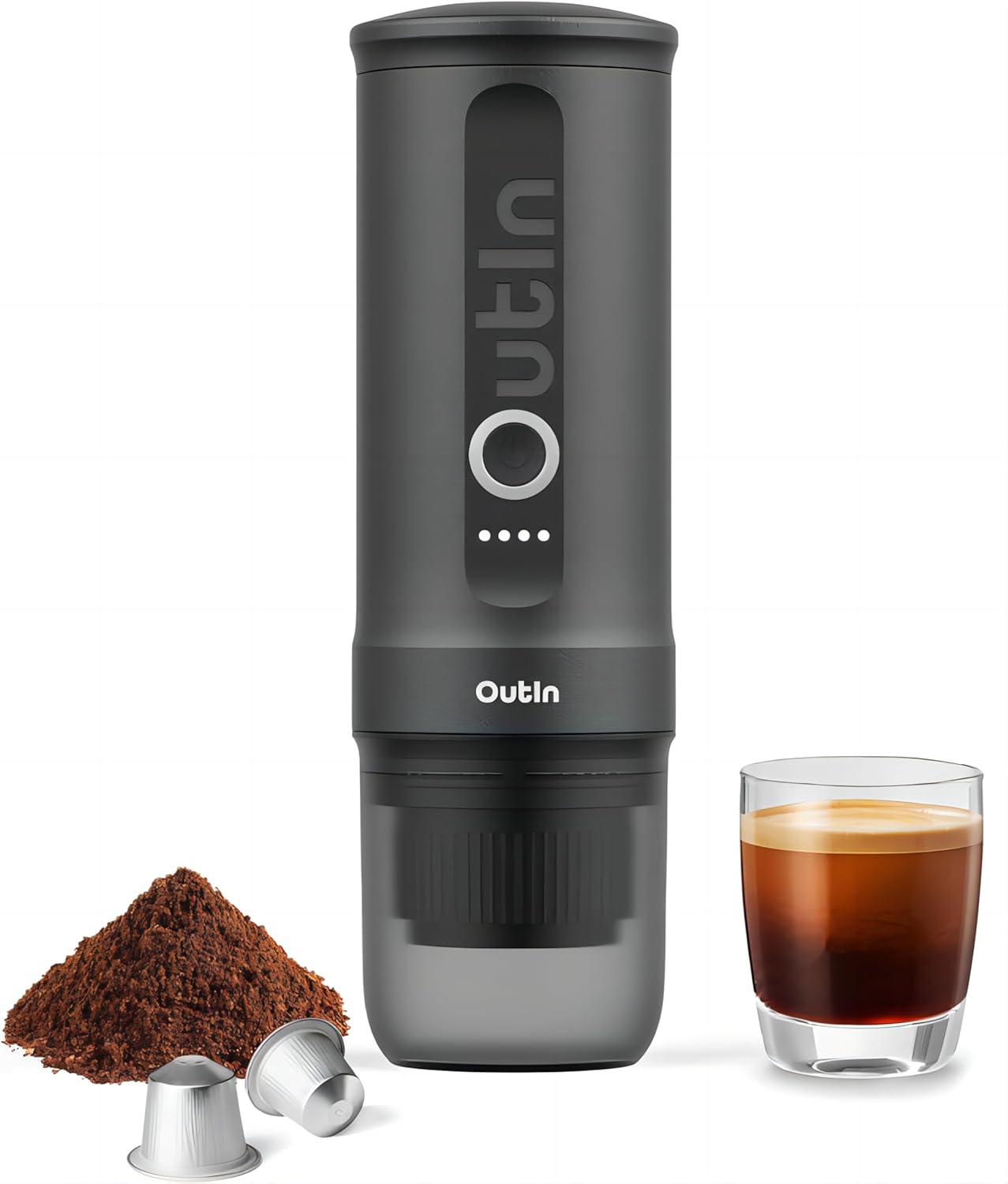 เครื่องชงกาแฟเอสเพรสโซไฟฟ้าพกพา Outin Nano เครื่องชงกาแฟแบบพกพาสำหรับการตั้งแคมป์ เครื่องชงกาแฟในรถยนต์พร้อมระบบทำความร้อนอัตโนมัติพร้อม USB-C พร้อมแคปซูลกาแฟบด NS สำหรับ RV เดินป่า และสำนักงาน