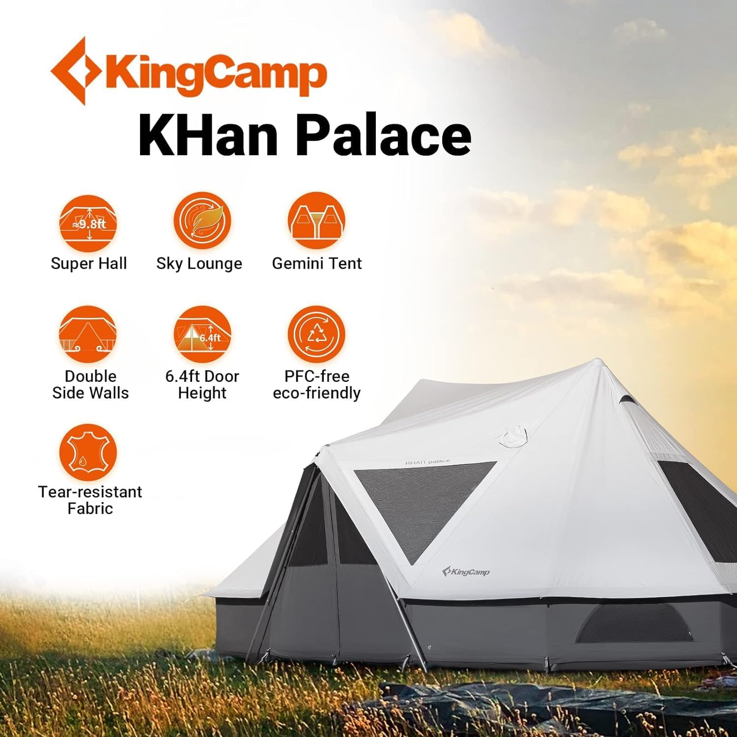 KingCamp Rundzelt aus Segeltuch für Camping, 4 Seasons Camping Jurtenzelt, mit Herdbuchsen, luxuriöse wasserdichte und atmungsaktive Glamping-Zelte für Familiencamping, Outdoor-Jagdparty