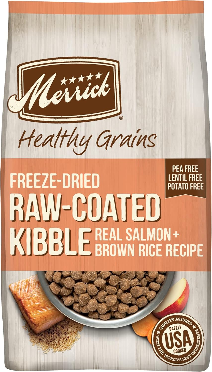 Merrick Healthy Grains Freeze Dried Raw Coated Kibble, Natural High Protein Dog Food, Salmon and Brown Rice - 10.0 lb. Bag