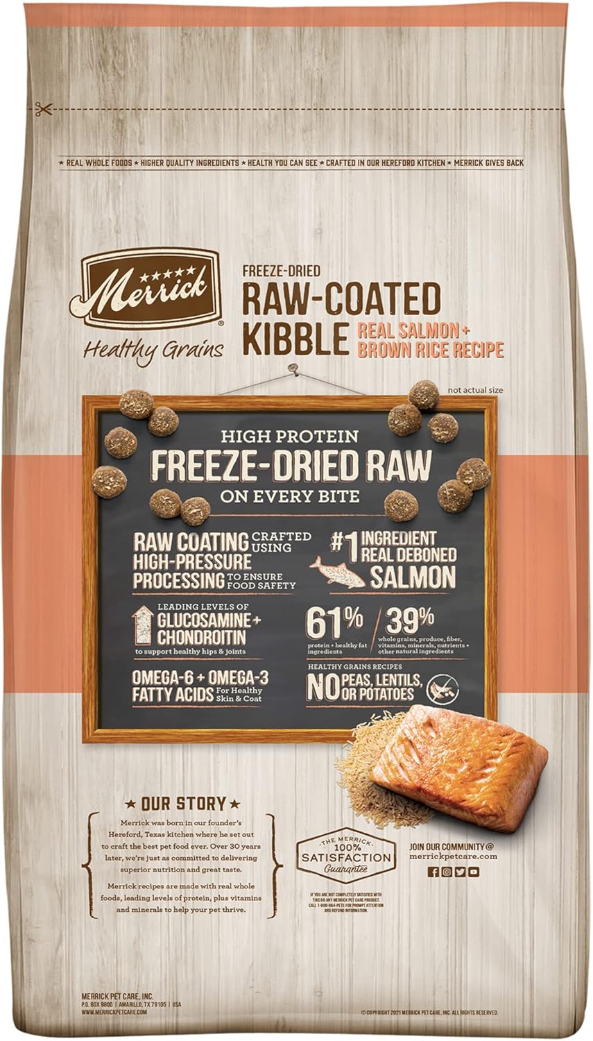 Merrick Healthy Grains Freeze Dried Raw Coated Kibble, Natural High Protein Dog Food, Salmon and Brown Rice - 10.0 lb. Bag · v4