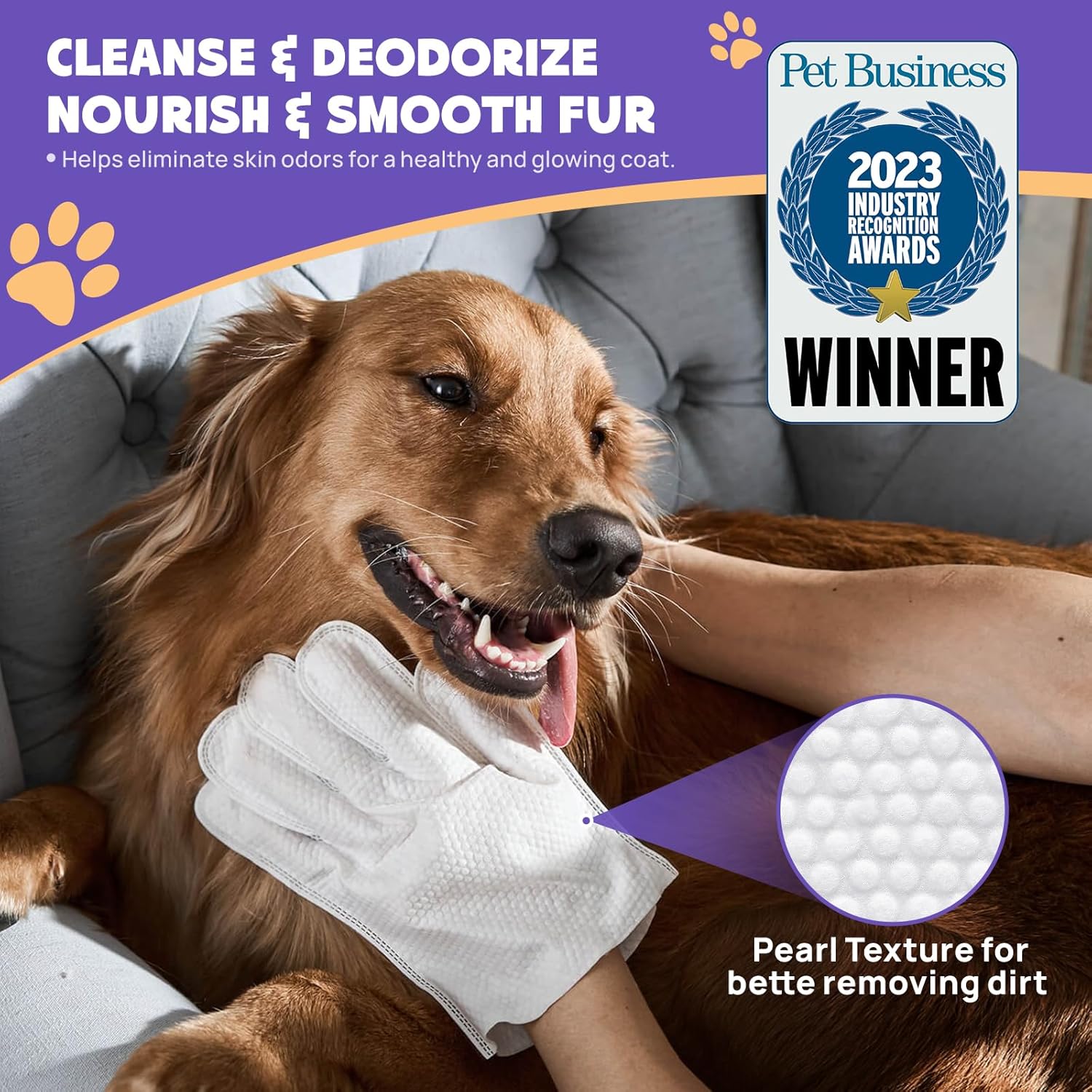 HICC PET Cleaning Deodorizing Bathing Wipes for Dogs  Cats, Hypoallergenic Dog Cleaning Glove Wipes with Coconut Oil Nourishing Grooming Fur, Cat Cleaning Wipes for Daily Care and Traveling