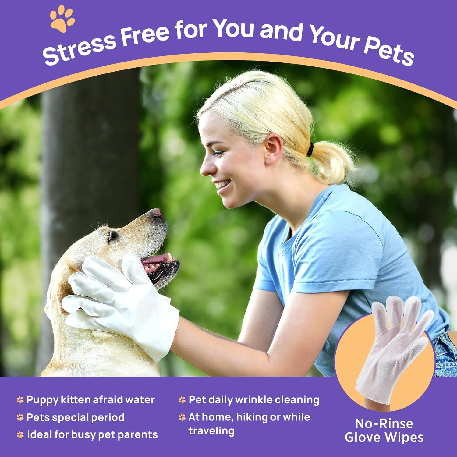 HICC PET Cleaning Deodorizing Bathing Wipes for Dogs  Cats, Hypoallergenic Dog Cleaning Glove Wipes with Coconut Oil Nourishing Grooming Fur, Cat Cleaning Wipes for Daily Care and Traveling