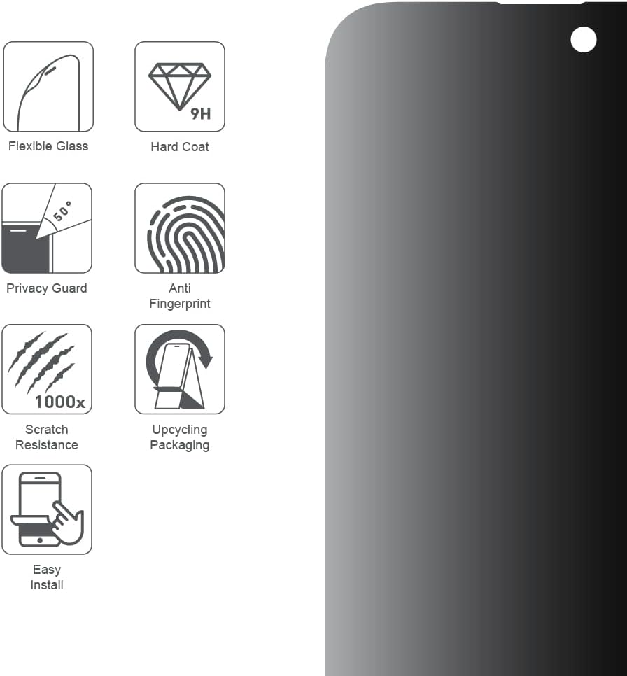 ARMOR Flexible Glass Screen Protector for iPhone 14 Pro Max, Privacy Guard with 9H
