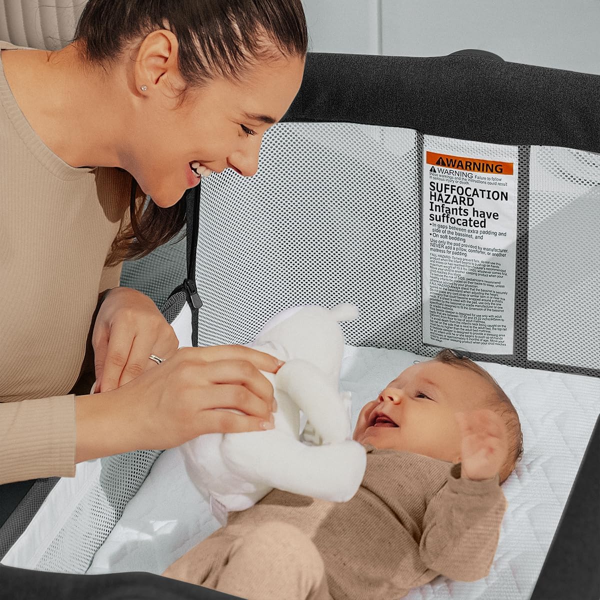 BabyBond Baby Bassinet, 3 in 1 Bassinet Bedside Sleeper with Washable Soft Mattress and Sheet, 6 Height Adjustable Bedside Crib, 4-Sided Mesh Bedside Bassinet for Baby · v2