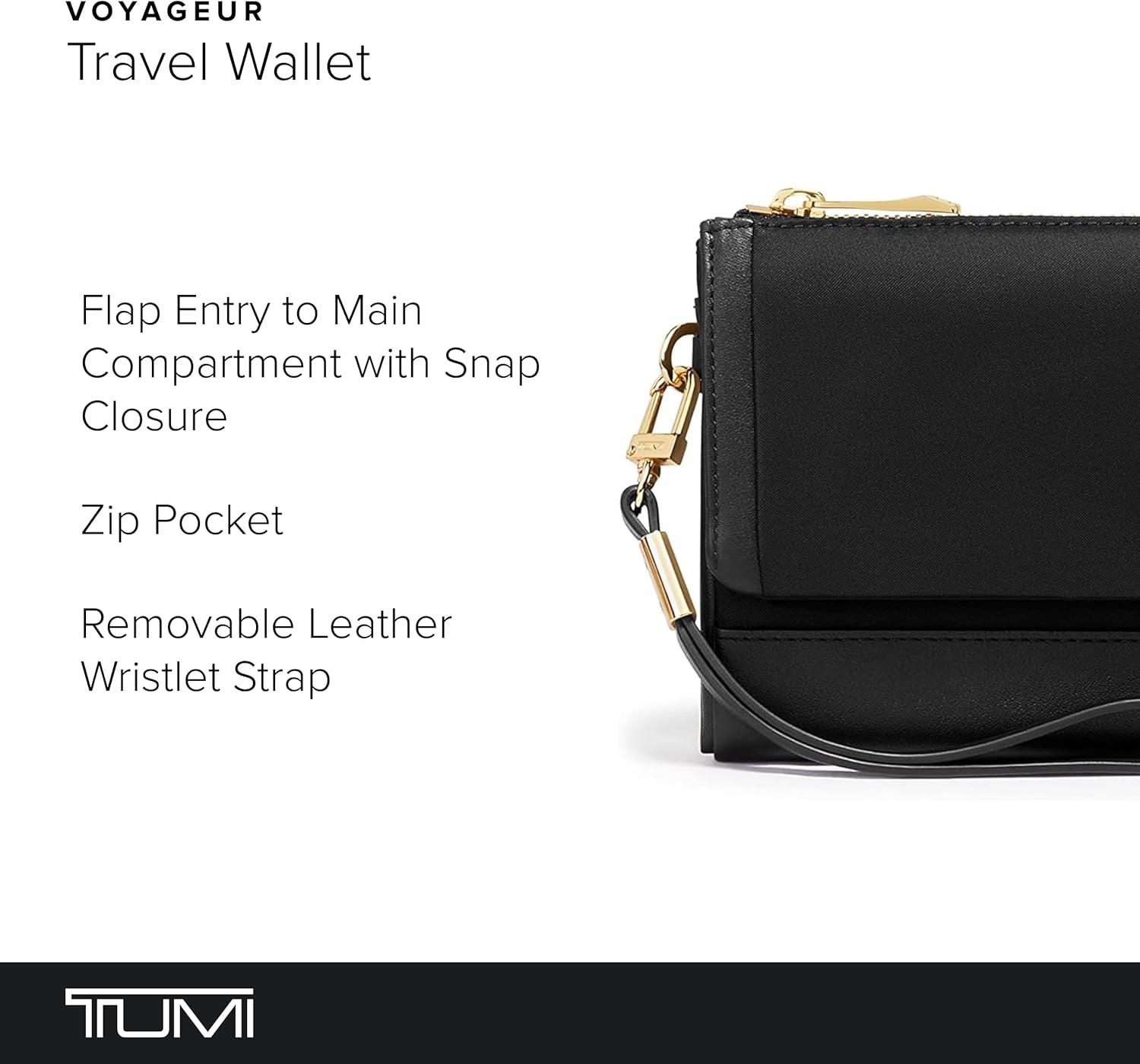 TUMI - Voyageur Travel Wallet - Wristlet Wallet with Passport, Cash  Card Holders - Zipper Wallet for Women - With Gift Box - Black/Gold