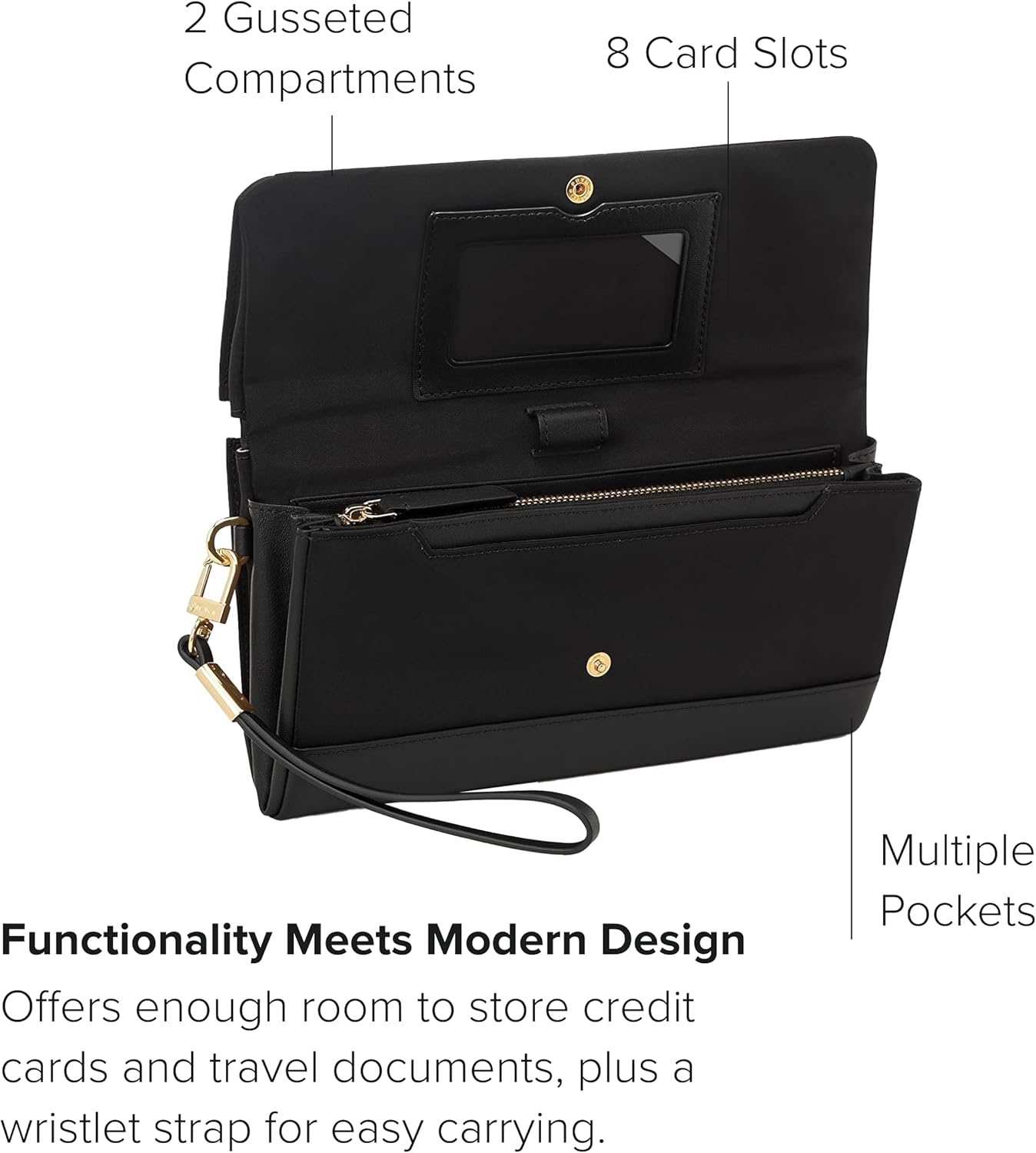 TUMI - Voyageur Travel Wallet - Wristlet Wallet with Passport, Cash  Card Holders - Zipper Wallet for Women - With Gift Box - Black/Gold