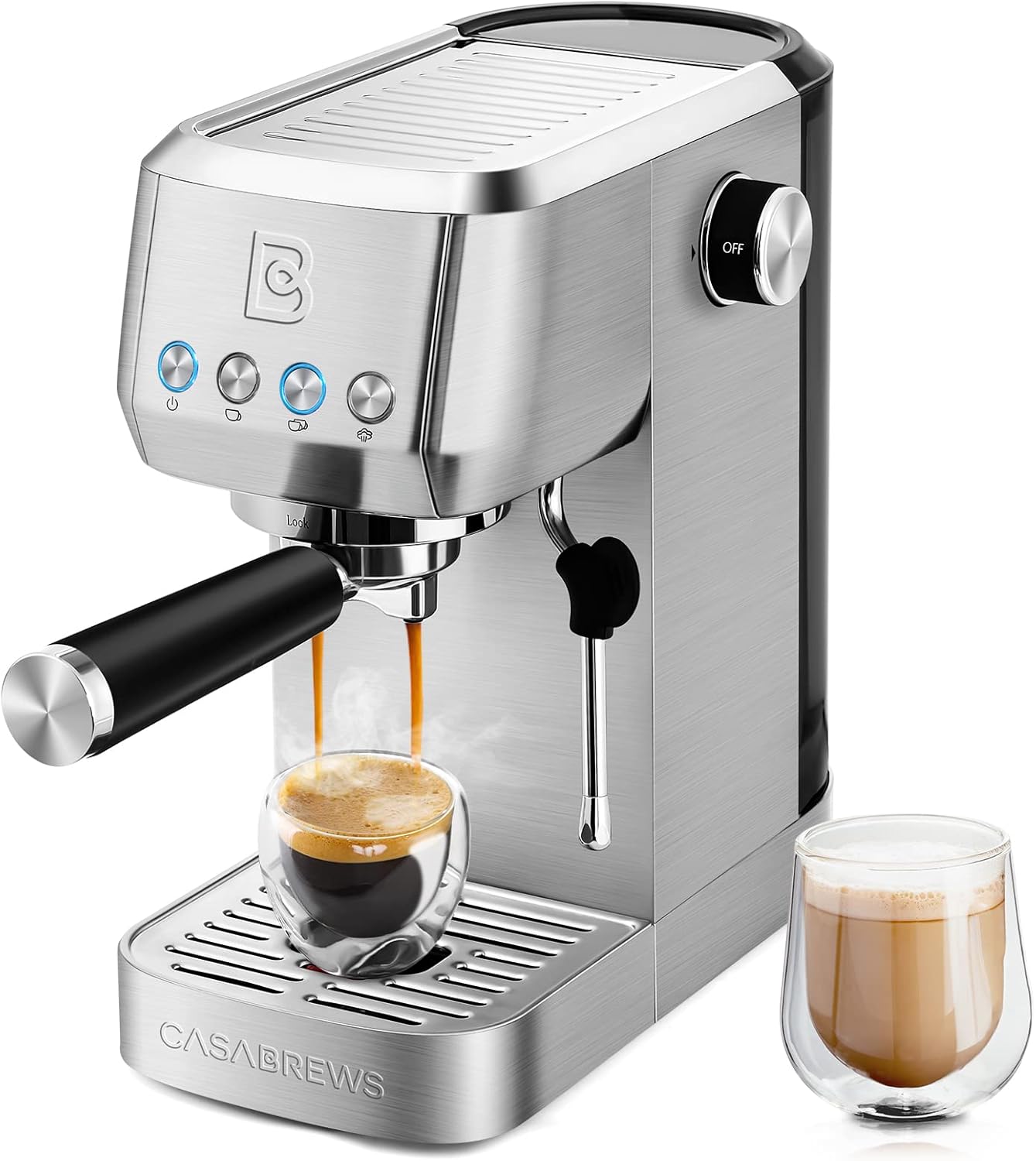 CASABREWS Espresso Machine 20 Bar, Professional Espresso Maker Cappuccino Machine with Steam Milk Frother, Stainless Steel Espresso Coffee Machine with 49oz Removable Water Tank, Silver · v2